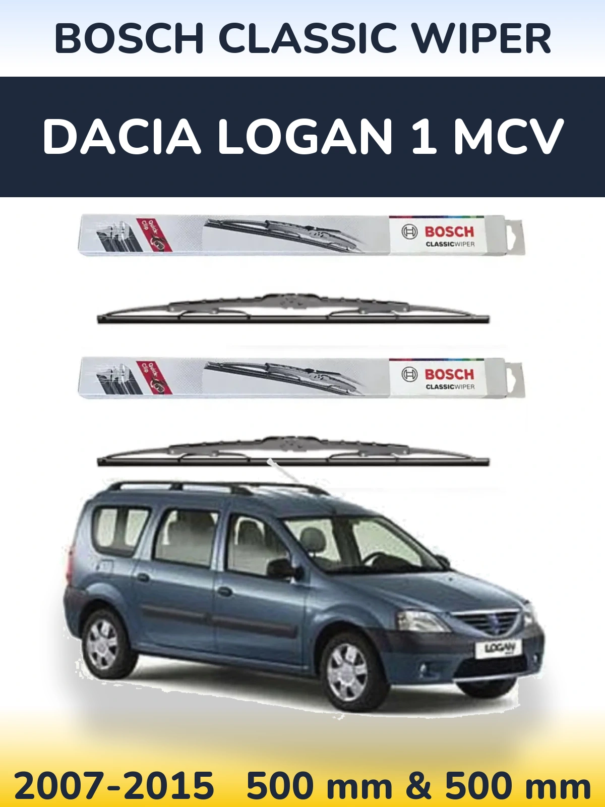 Sada předních stěračů BOSCH Classic Wiper 500 a 500 mm pro Dacia Logan 1 MCV 2007-2015
