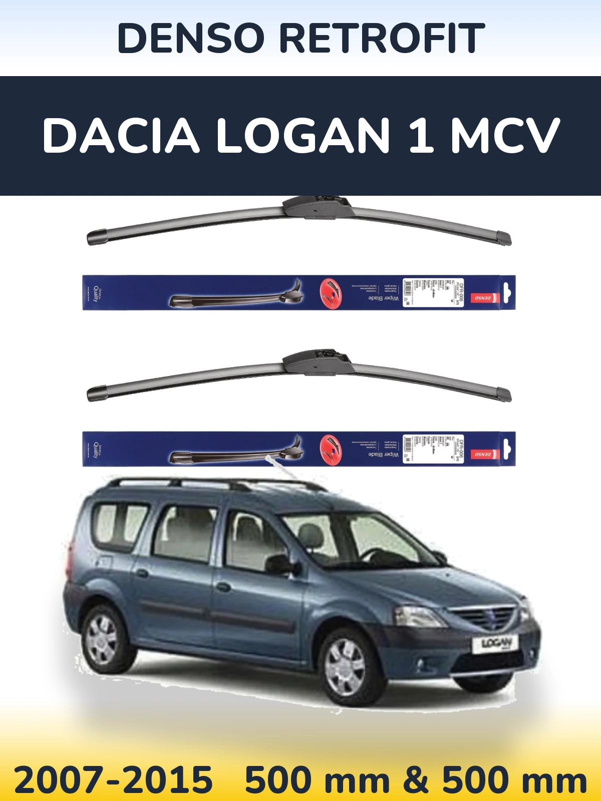 Sada předních stěračů Denso Retrofit 500 a 500 mm pro Dacia Logan 1 MCV 2007-2015