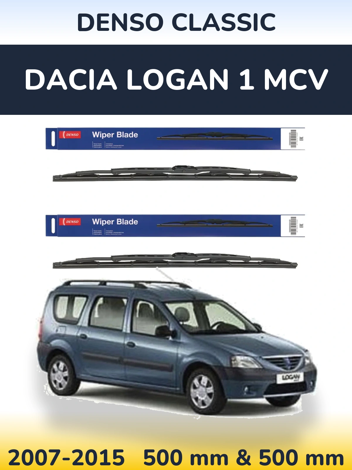 Комплект передних дворников Denso Classic 500 & 500 мм для Dacia Logan 1 MCV 2007-2015