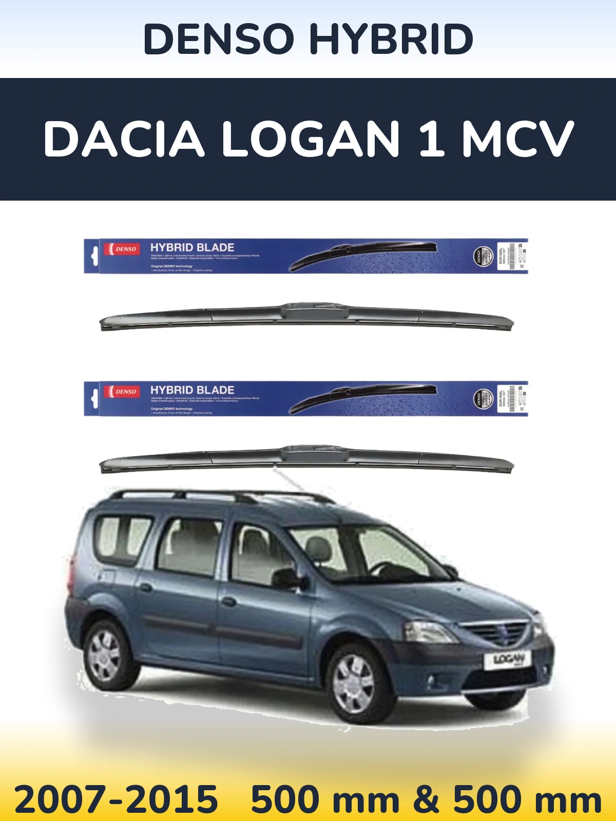 Sada předních stěračů Denso Hybrid 500 a 500 mm pro Dacia Logan 1 MCV 2007-2015