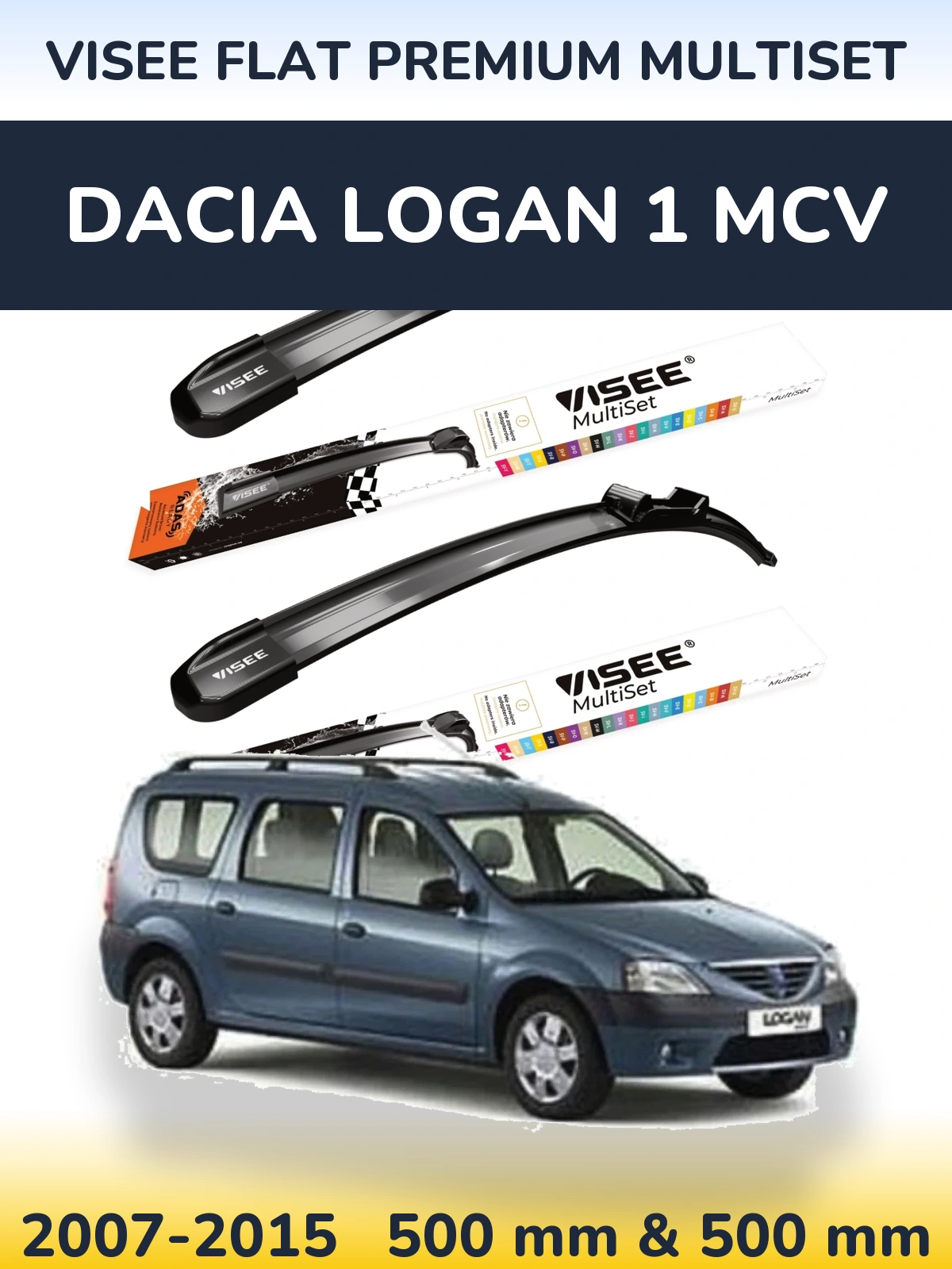 Sada předních stěračů VISEE FLAT PREMIUM MultiSet 500 a 500 mm pro Dacia Logan 1 MCV 2007-2015