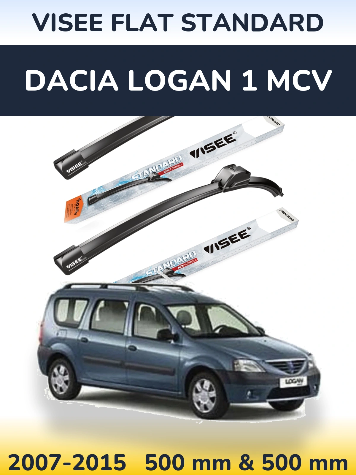 Sada předních stěračů VISEE FLAT STANDARD 500 a 500 mm pro Dacia Logan 1 MCV 2007-2015