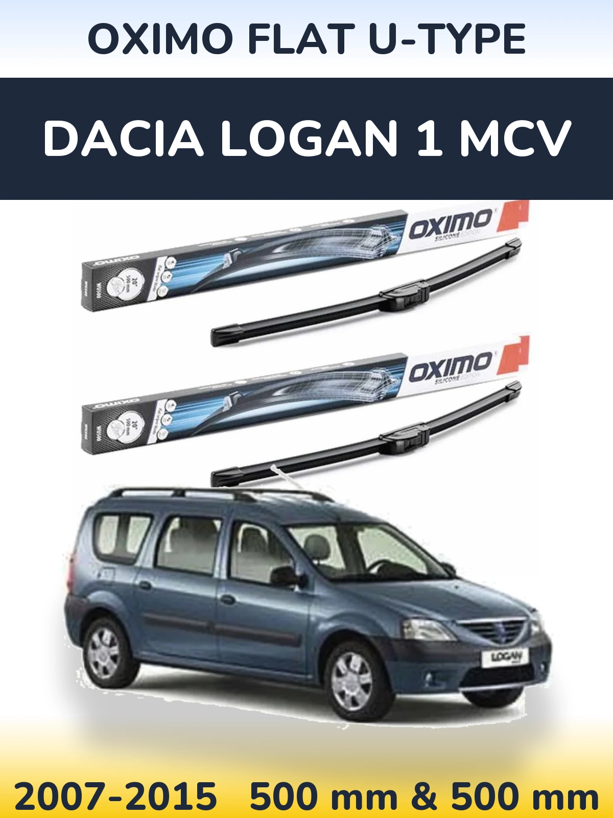 Sada předních stěračů Oximo Flat U-type 500 a 500 mm pro Dacia Logan 1 MCV 2007-2015