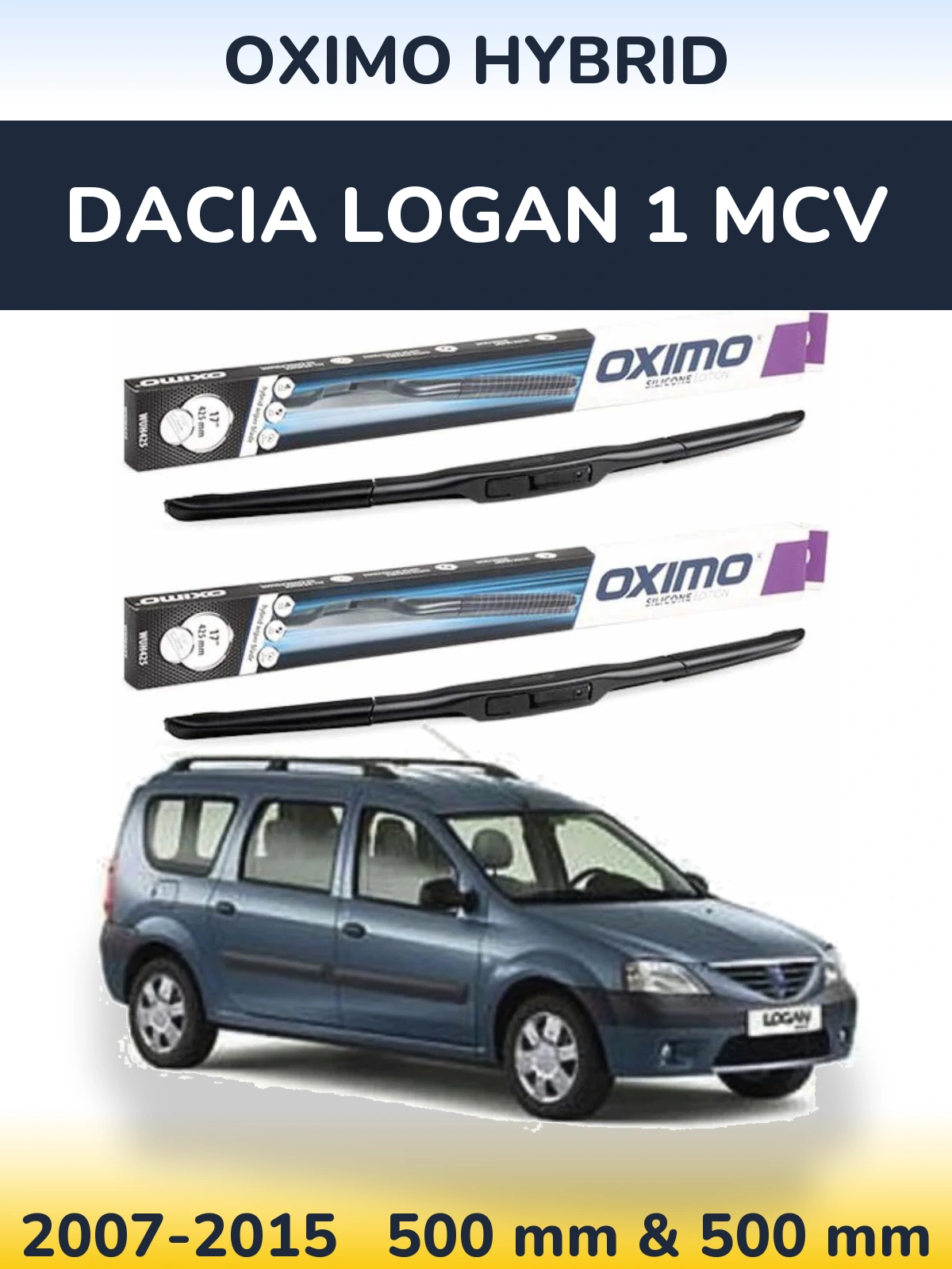 Sada předních stěračů Oximo Hybrid 500 a 500 mm pro Dacia Logan 1 MCV 2007-2015