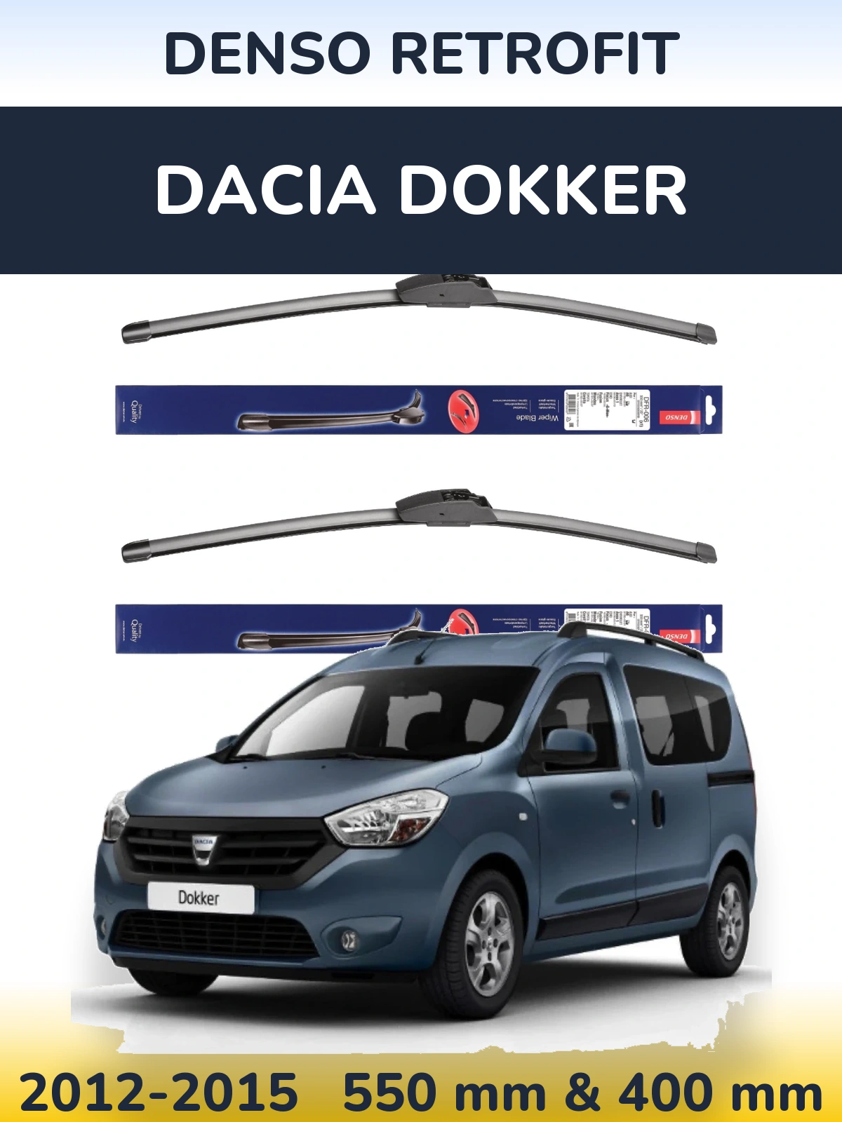 Sada předních stěračů Denso Retrofit 550 a 400 mm pro Dacia Dokker 2012-2015