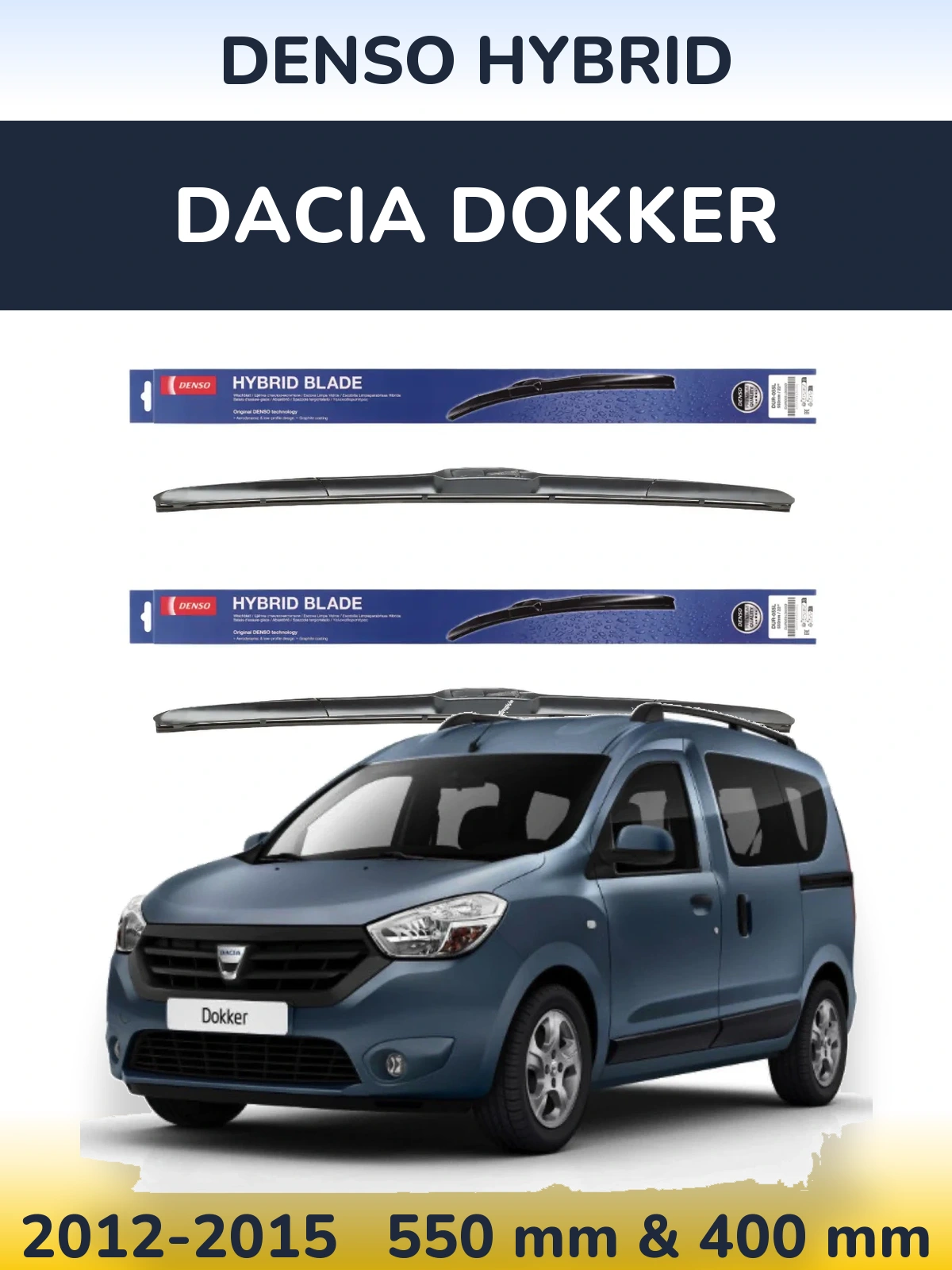 Sada předních stěračů Denso Hybrid 550 a 400 mm pro Dacia Dokker 2012-2015