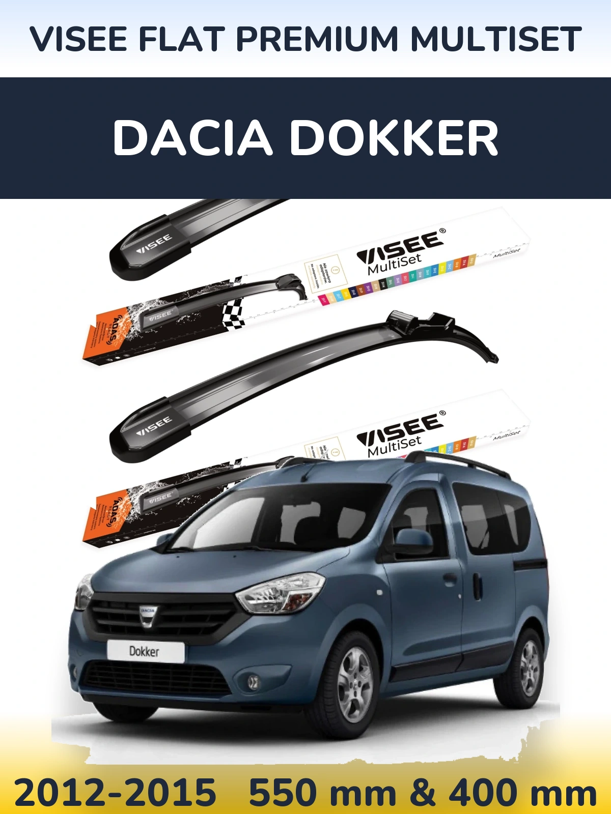 Sada předních stěračů VISEE FLAT PREMIUM MultiSet 550 a 400 mm pro Dacia Dokker 2012-2015