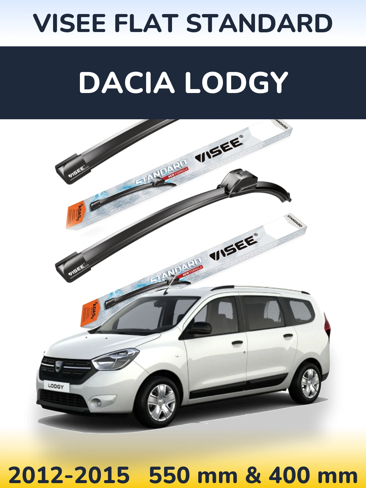 Sada předních stěračů VISEE FLAT STANDARD 550 a 400 mm pro Dacia Lodgy 2012-2015