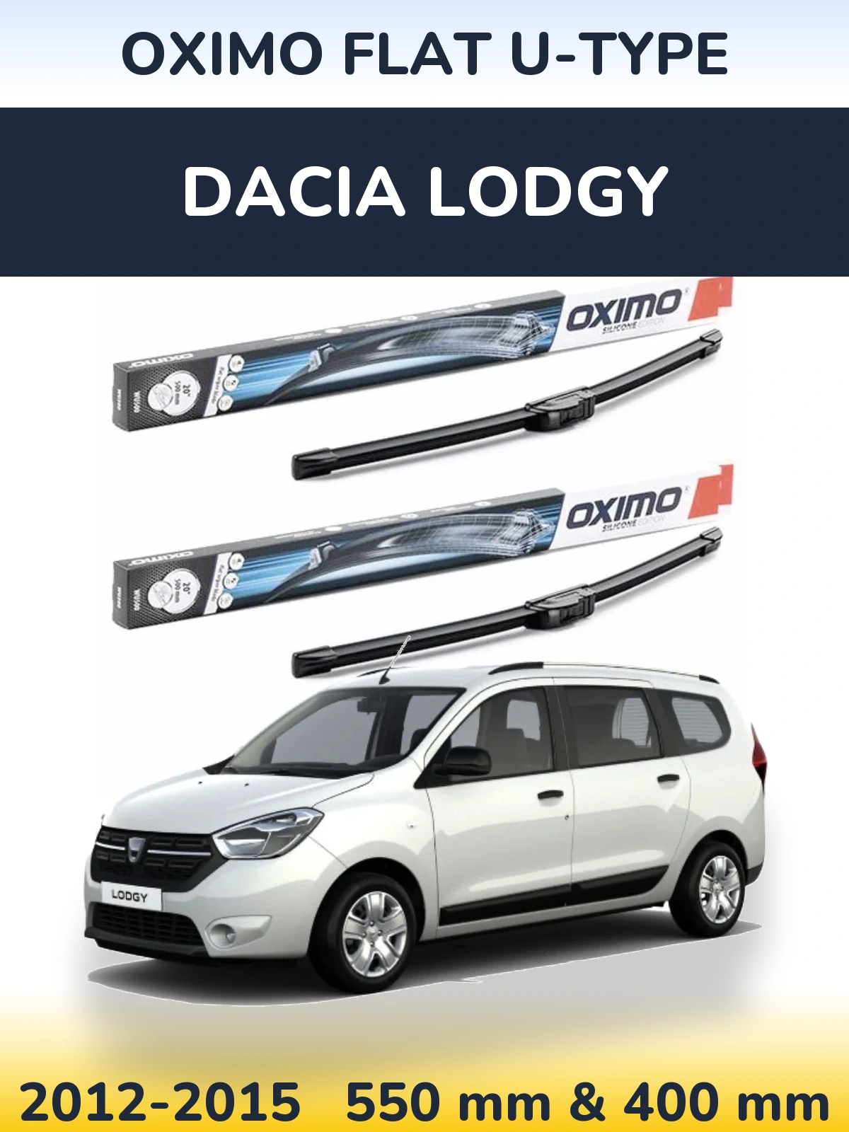 Sada předních stěračů Oximo Flat U-type 550 a 400 mm pro Dacia Lodgy 2012-2015