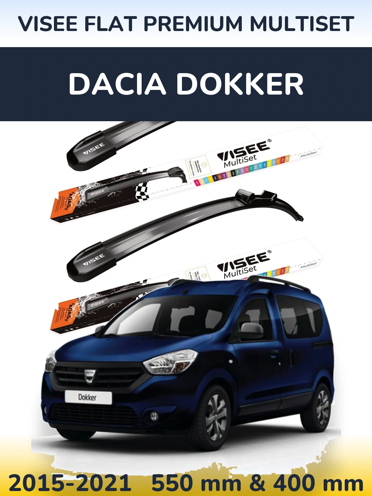Sada předních stěračů VISEE FLAT PREMIUM MultiSet 550 a 400 mm pro Dacia Dokker 2015-2021