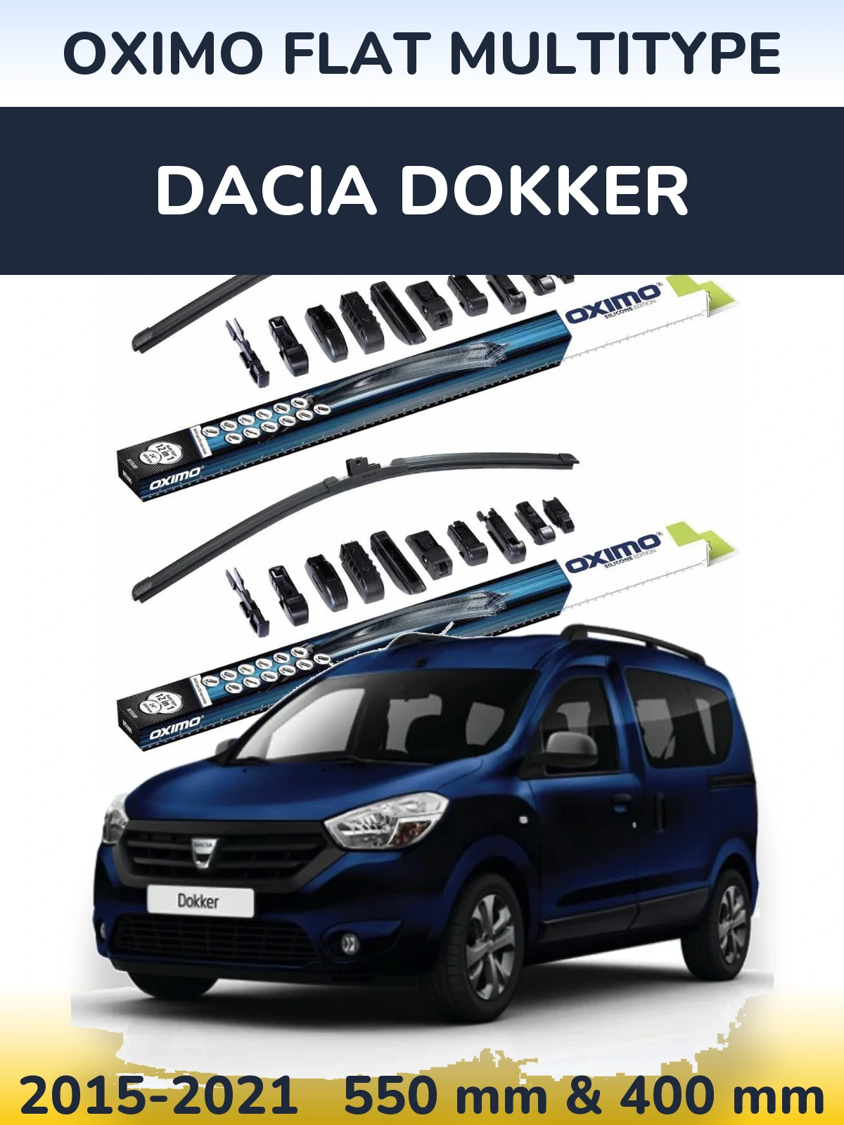 Sada předních stěračů Oximo Flat MultiType 550 a 400 mm pro Dacia Dokker 2015-2021