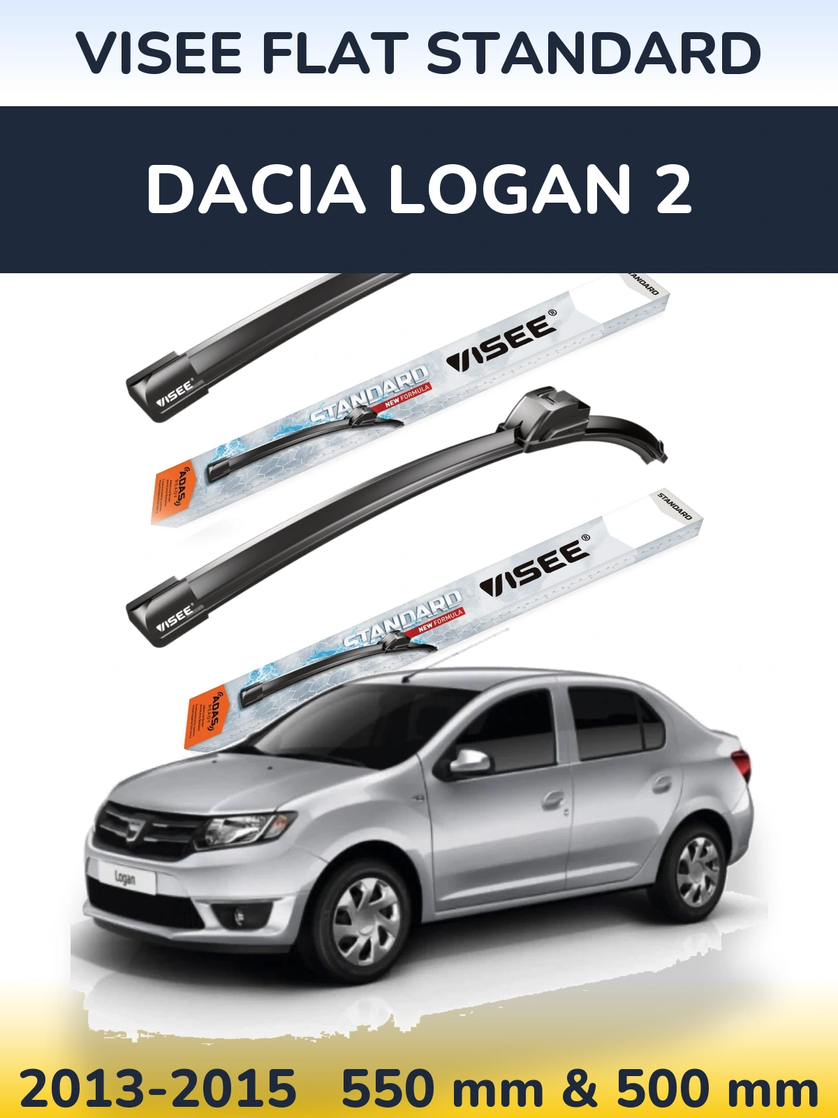 Sada předních stěračů VISEE FLAT STANDARD 550 a 500 mm pro Dacia Logan 2 2013-2015