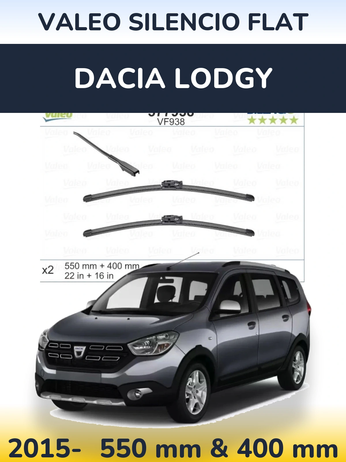 Комплект передніх щіток Valeo Silencio Flat 550 & 400 мм для Dacia Lodgy 2015-2026