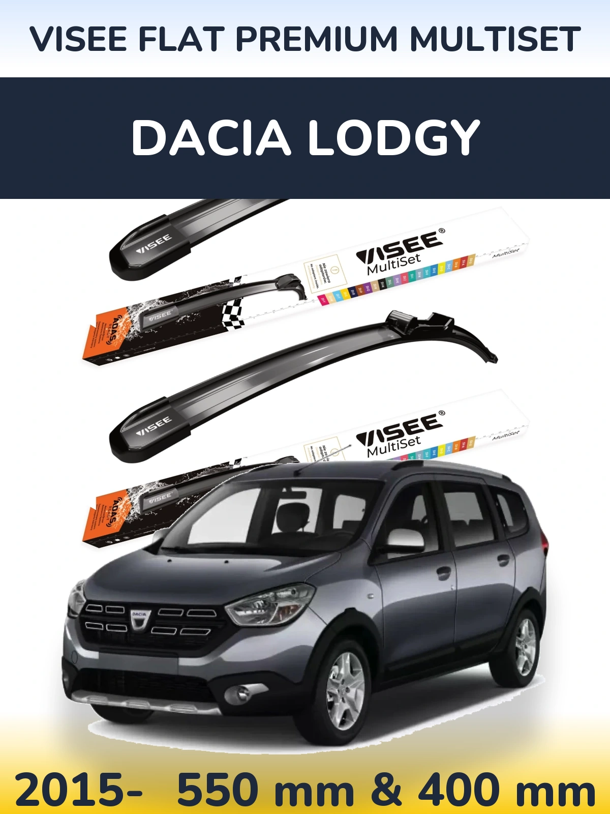 Sada předních stěračů VISEE FLAT PREMIUM MultiSet 550 a 400 mm pro Dacia Lodgy 2015-2026