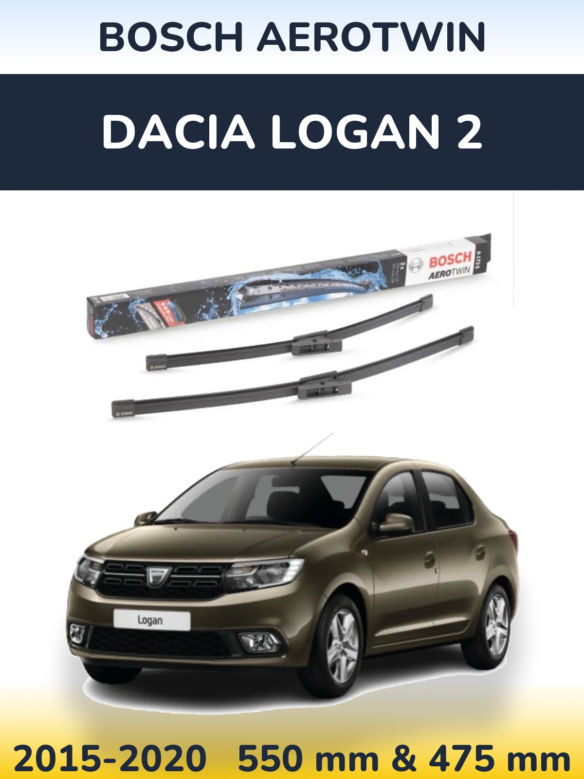 Sada předních stěračů BOSCH AeroTwin 550 a 475 mm pro Dacia Logan 2 2015-2020