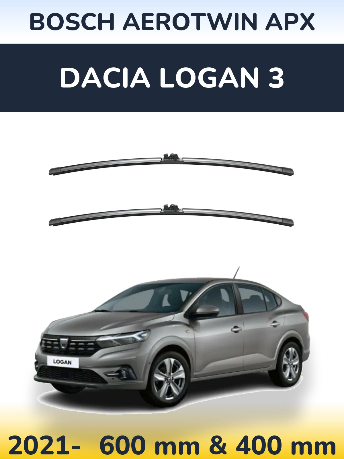 Sada předních stěračů BOSCH AeroTwin APX 600 a 400 mm pro Dacia Logan 3 2021-2026