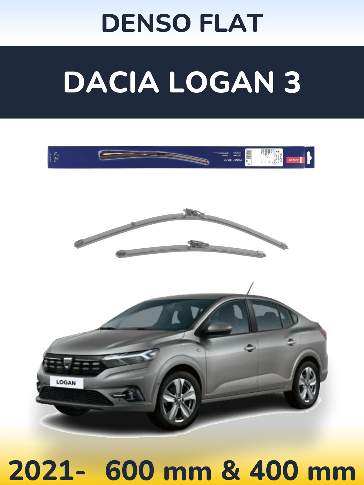 Комплект передніх щіток Denso Flat 600 & 400 мм для Dacia Logan 3 2021-2026