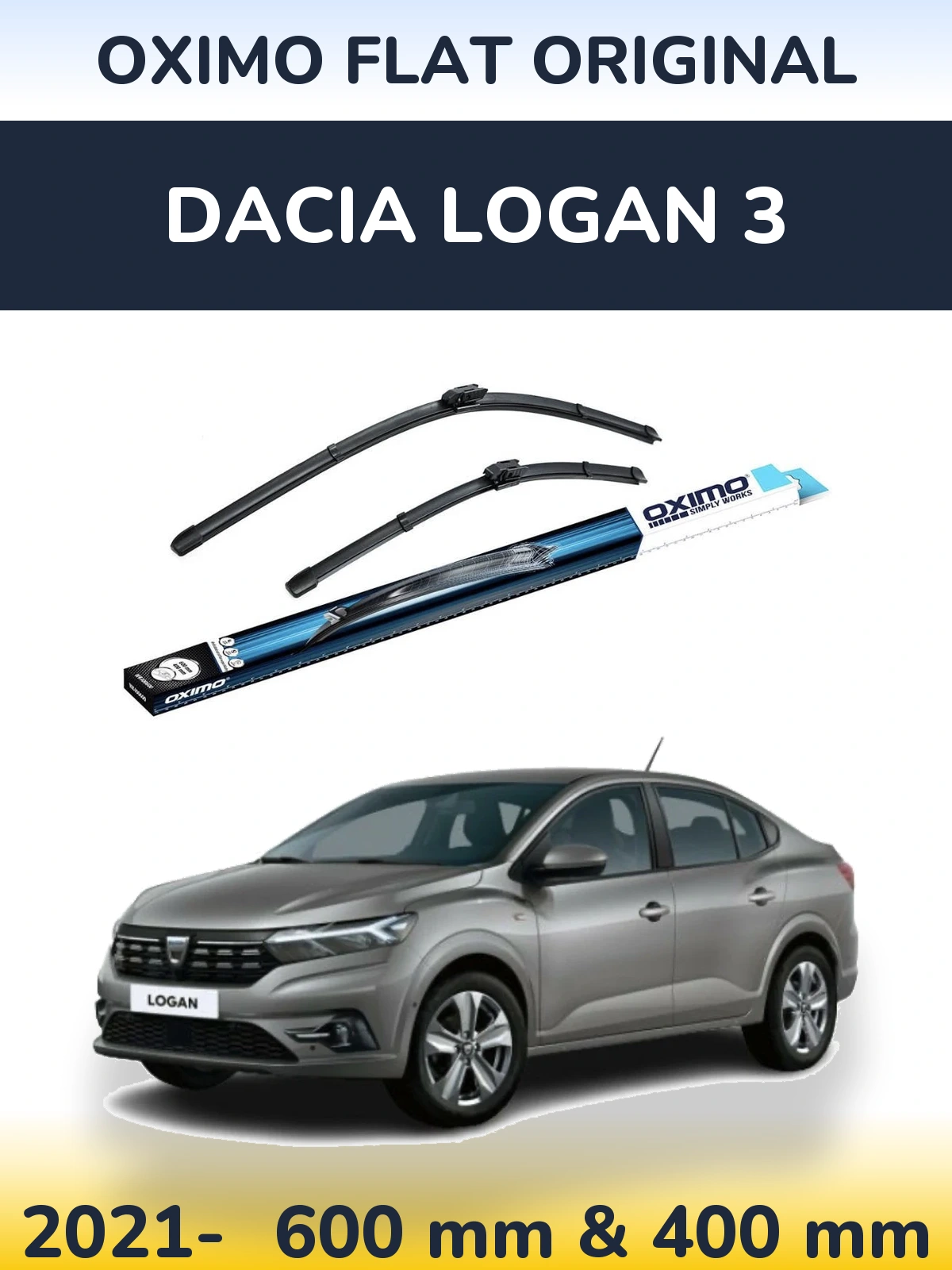 Комплект передніх щіток Oximo Flat Original 600 & 400 мм для Dacia Logan 3 2021-2026