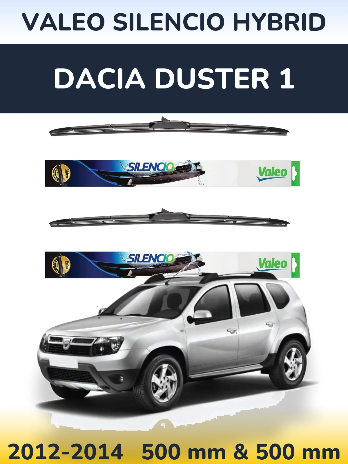 Sada předních stěračů Valeo Silencio Hybrid 500 a 500 mm pro Dacia Duster 1 2012-2014