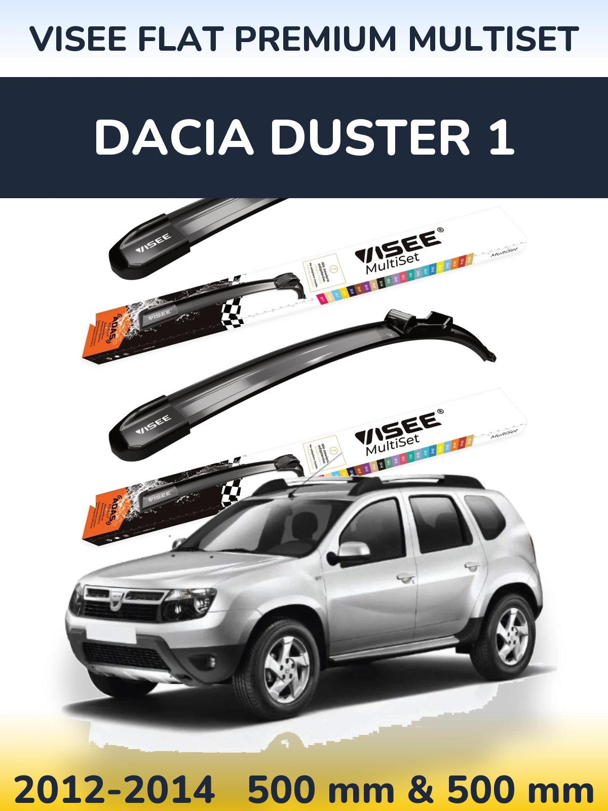 Sada předních stěračů VISEE FLAT PREMIUM MultiSet 500 a 500 mm pro Dacia Duster 1 2012-2014