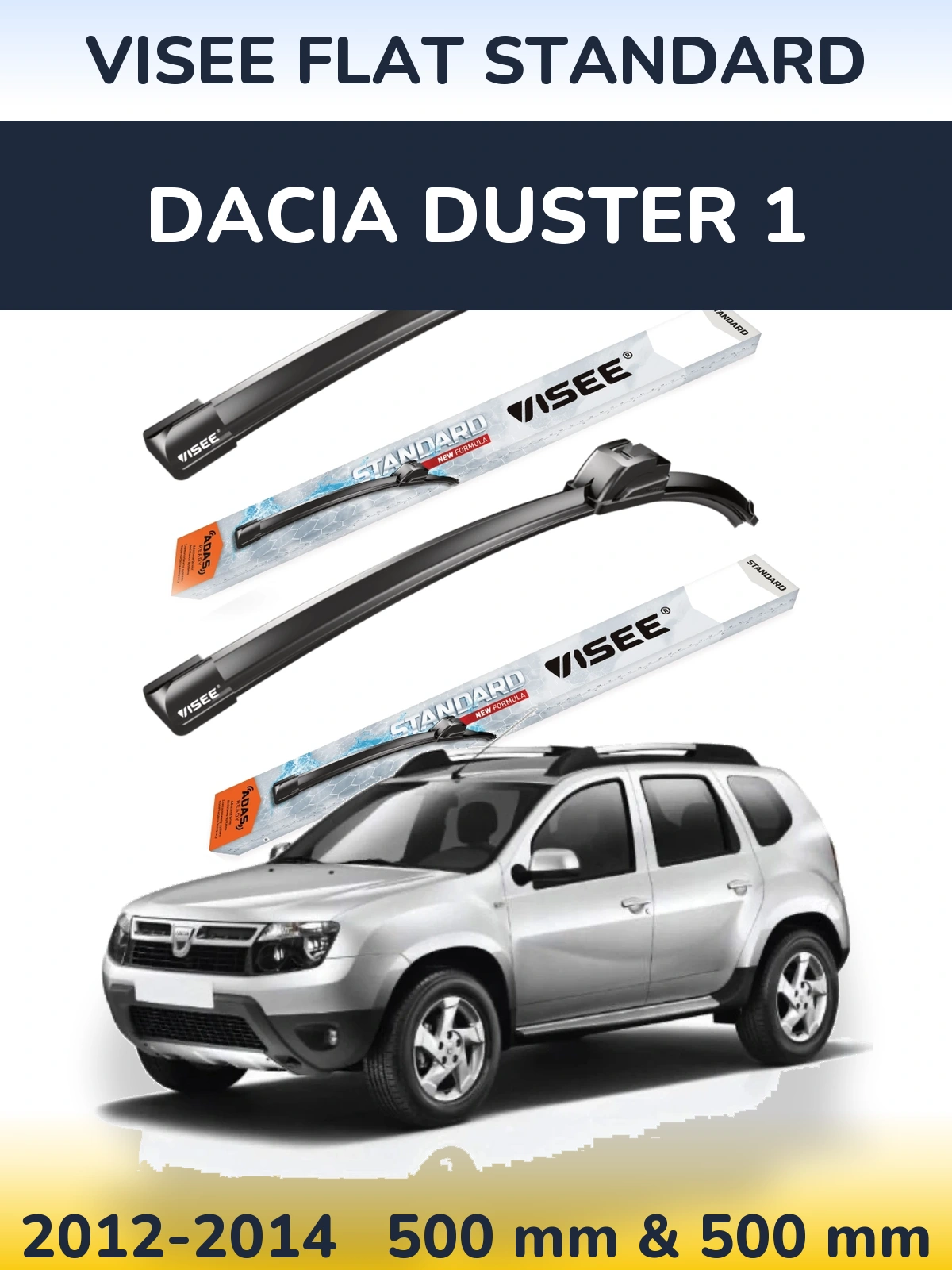 Sada předních stěračů VISEE FLAT STANDARD 500 a 500 mm pro Dacia Duster 1 2012-2014