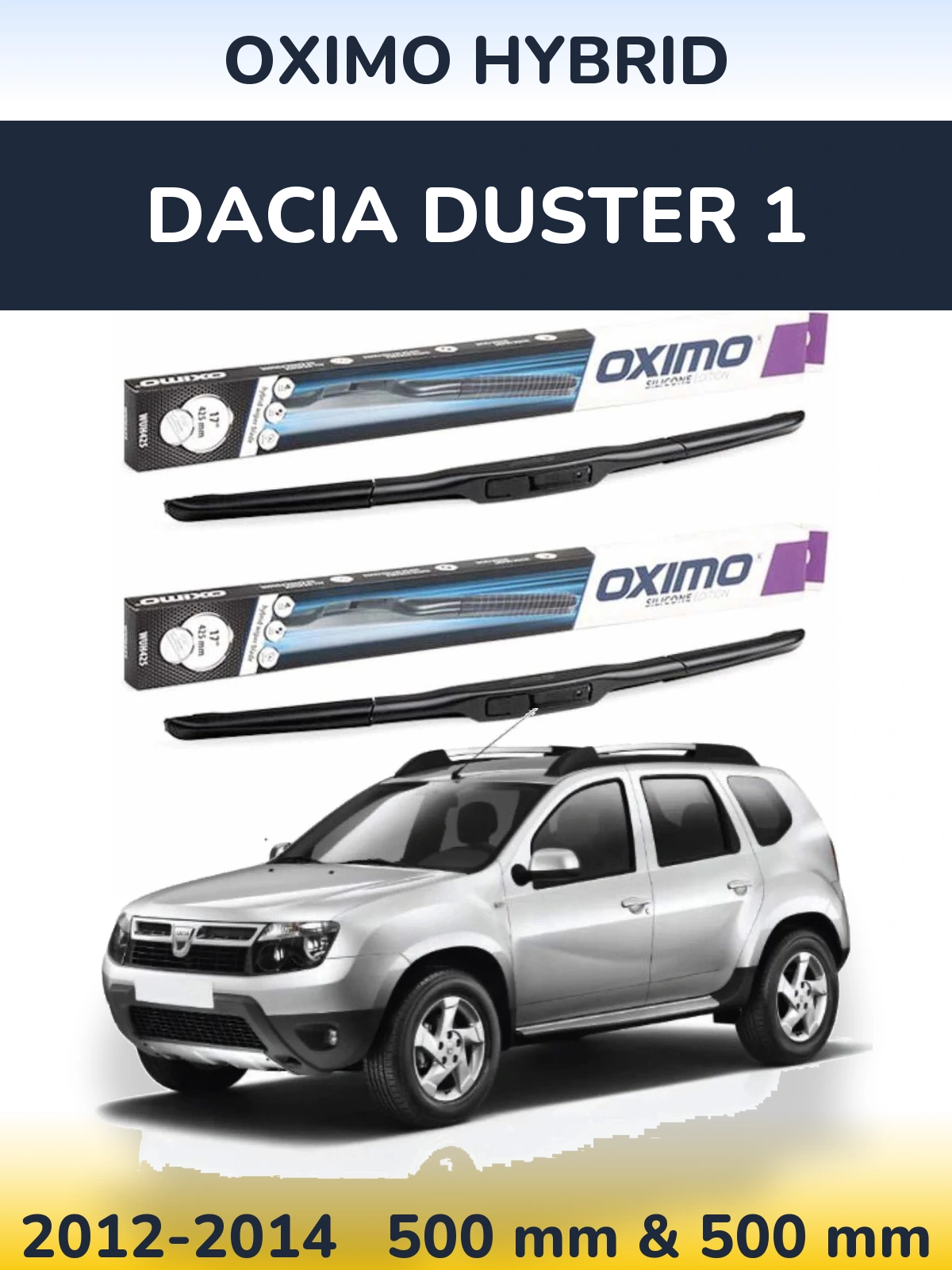 Sada předních stěračů Oximo Hybrid 500 a 500 mm pro Dacia Duster 1 2012-2014