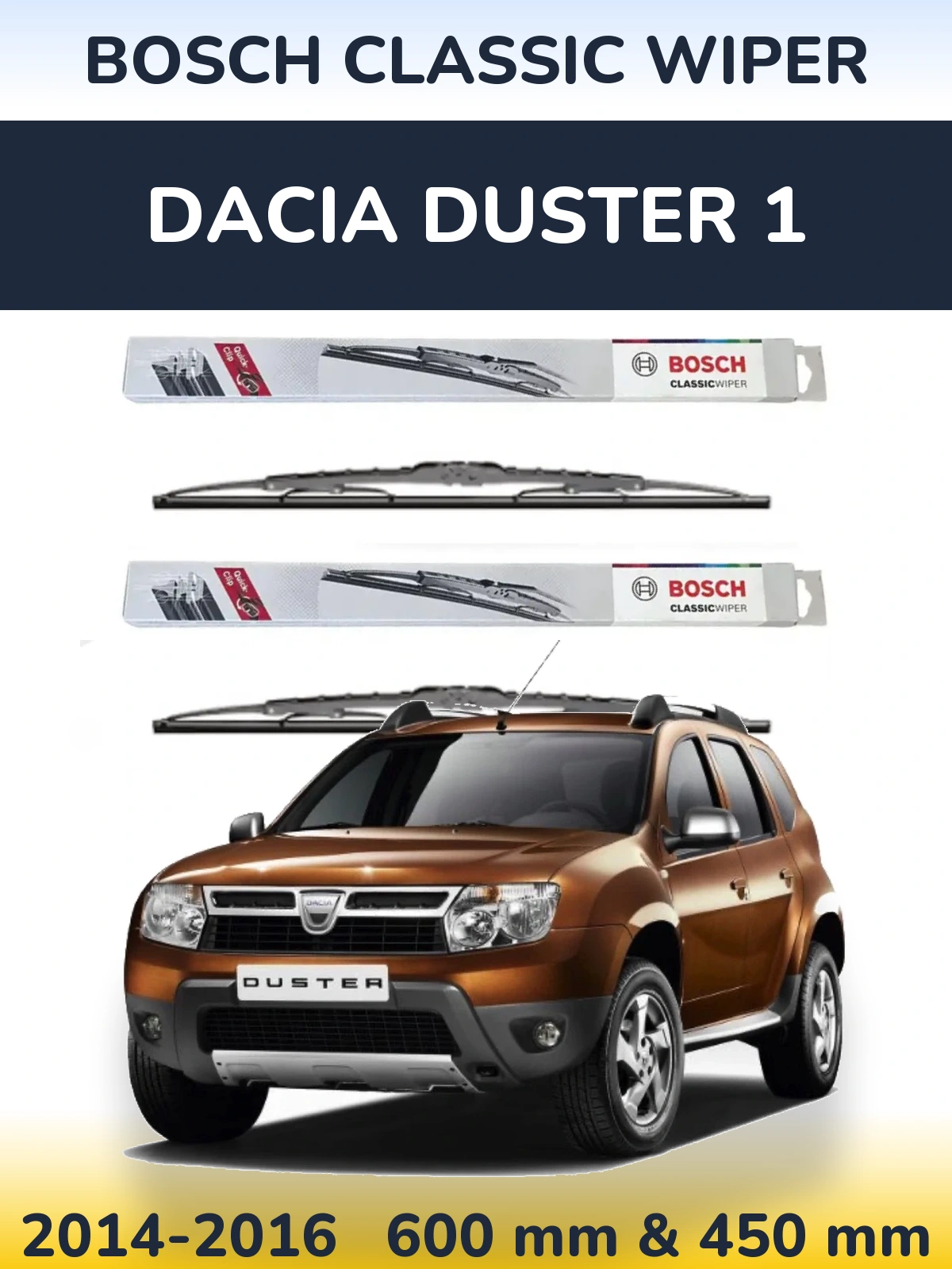 Sada předních stěračů BOSCH Classic Wiper 600 a 450 mm pro Dacia Duster 1 2014-2016