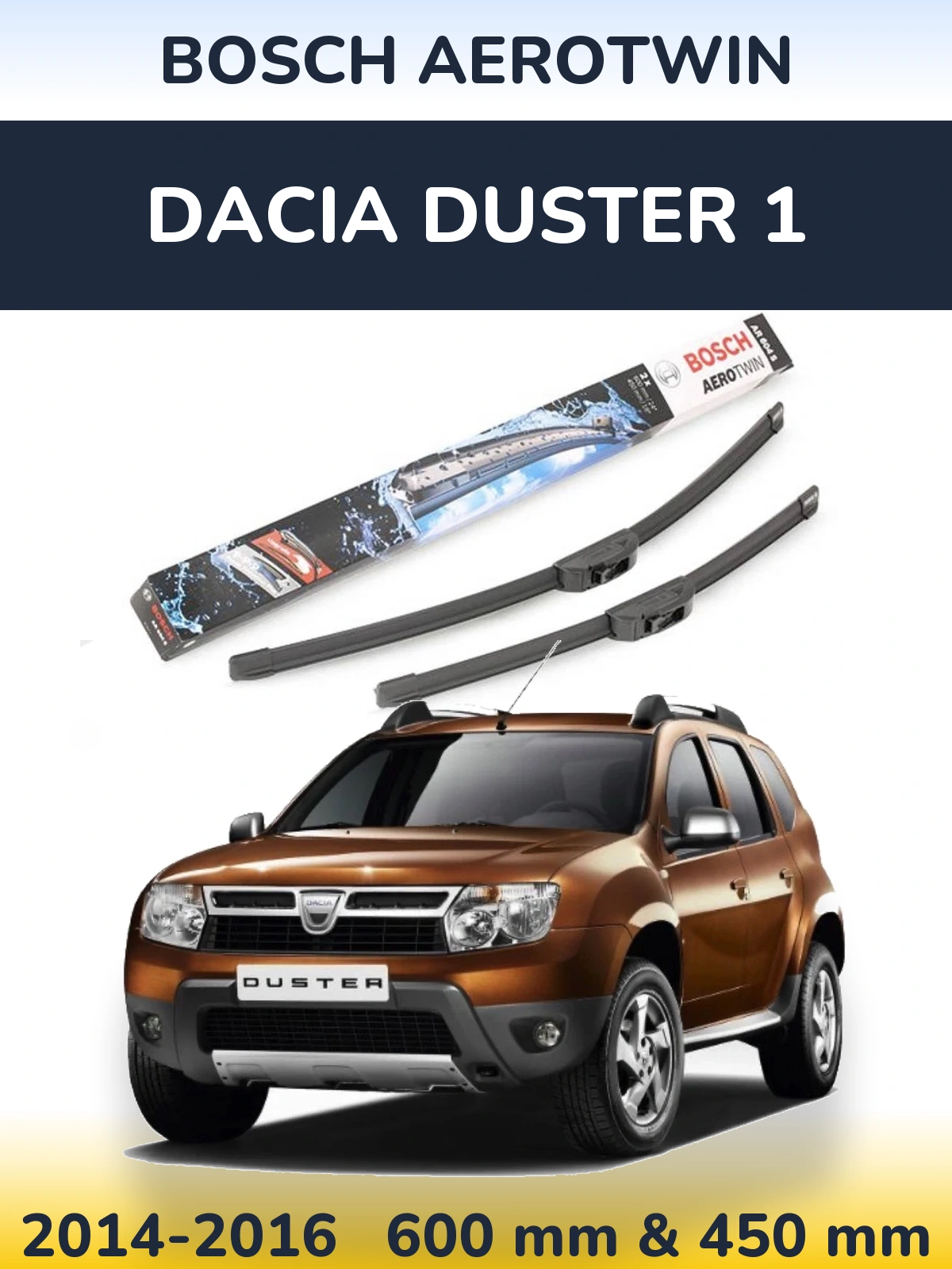 Sada předních stěračů BOSCH AeroTwin 600 a 450 mm pro Dacia Duster 1 2014-2016