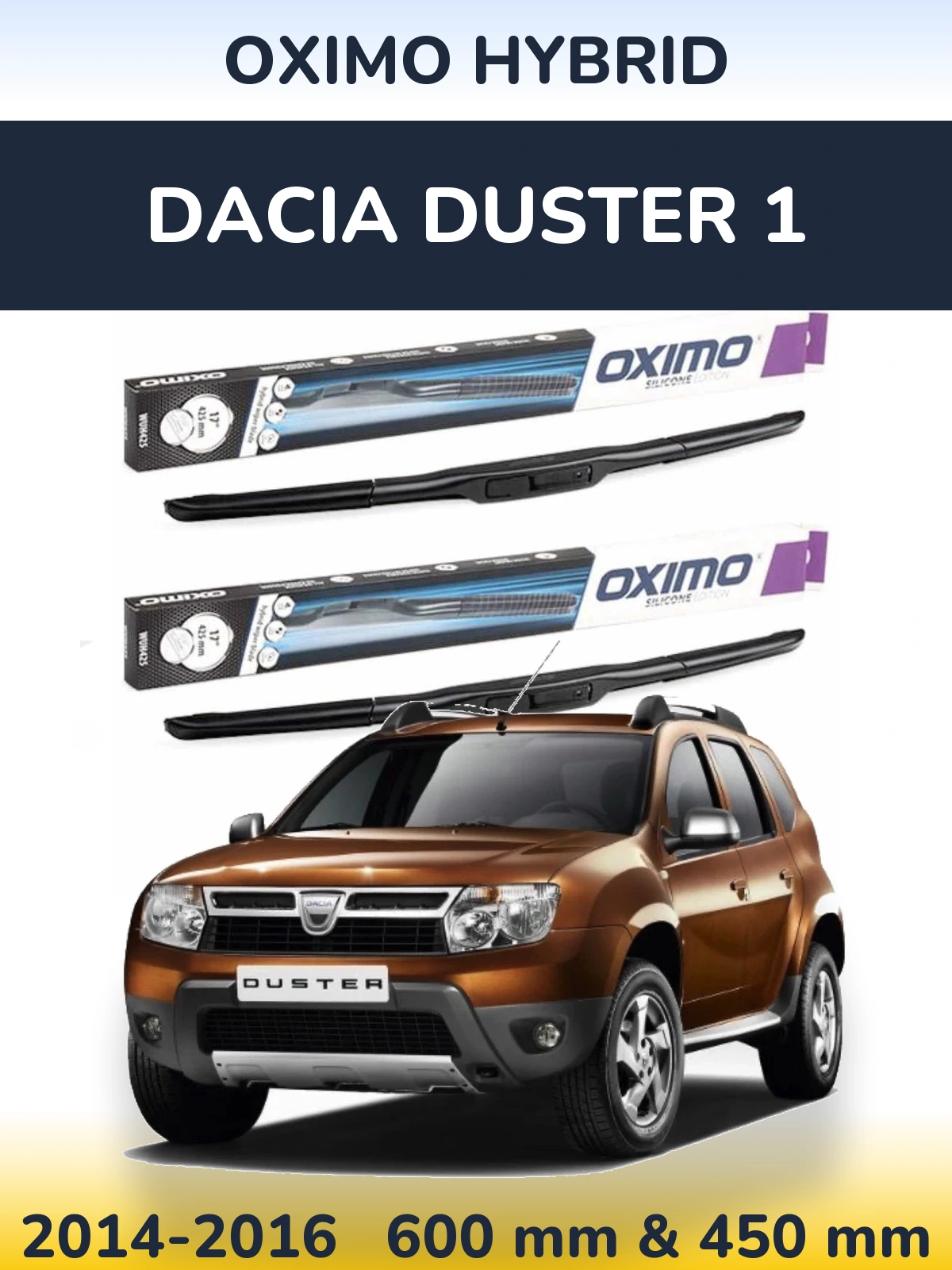 Sada předních stěračů Oximo Hybrid 600 a 450 mm pro Dacia Duster 1 2014-2016