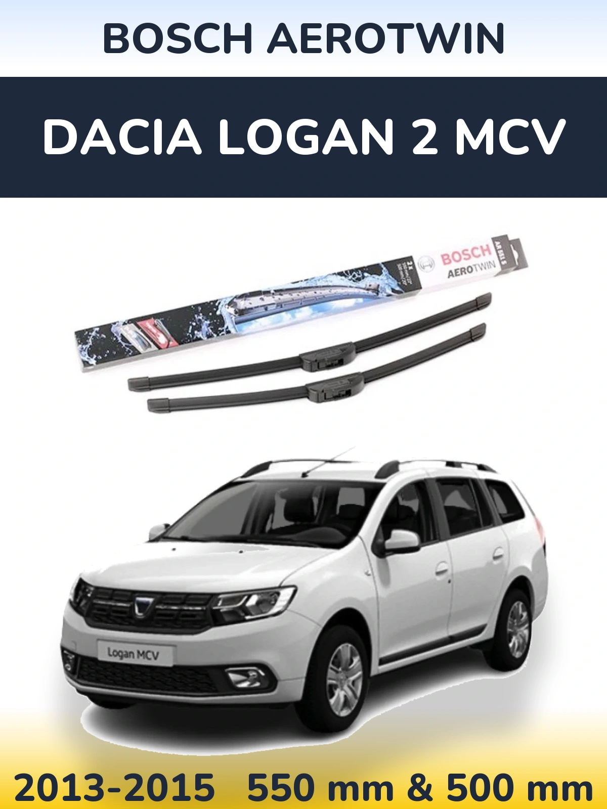 Sada předních stěračů BOSCH AeroTwin 550 a 500 mm pro Dacia Logan 2 MCV 2013-2015