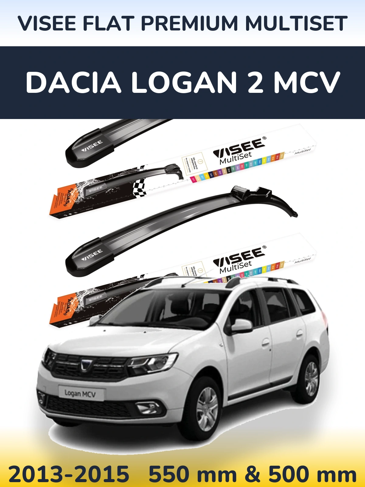 Sada předních stěračů VISEE FLAT PREMIUM MultiSet 550 a 500 mm pro Dacia Logan 2 MCV 2013-2015
