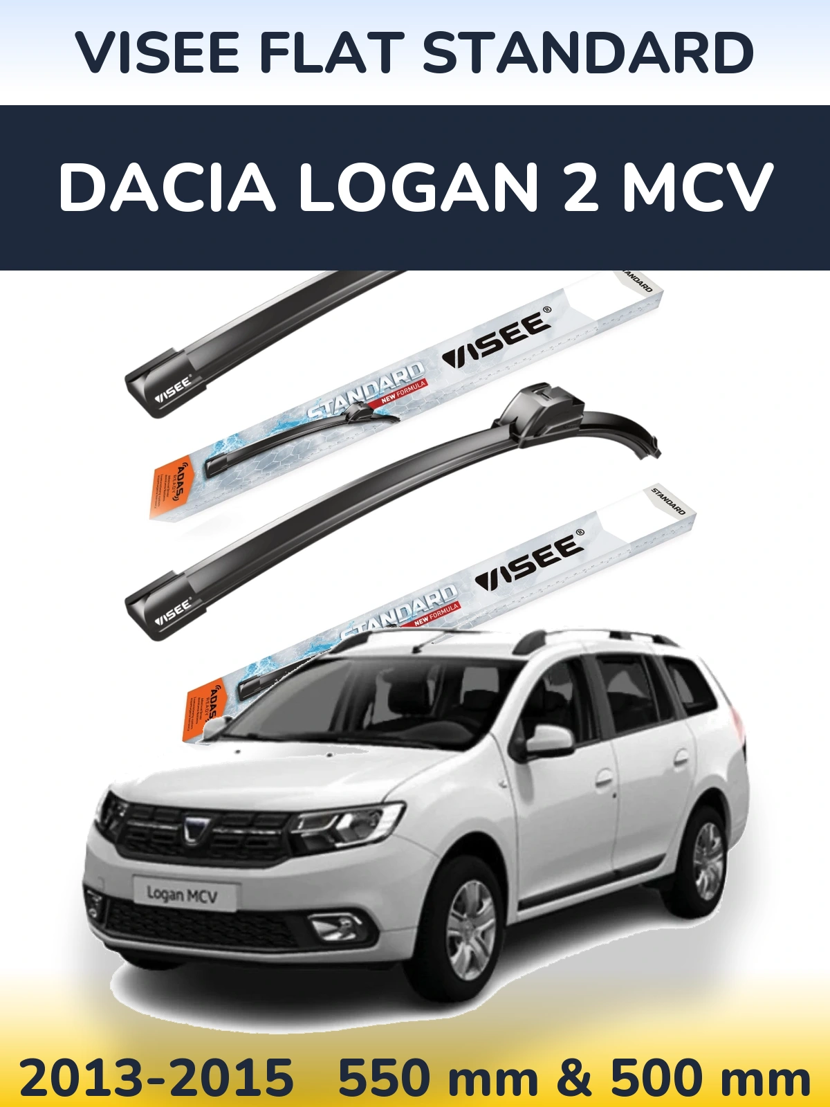 Sada předních stěračů VISEE FLAT STANDARD 550 a 500 mm pro Dacia Logan 2 MCV 2013-2015
