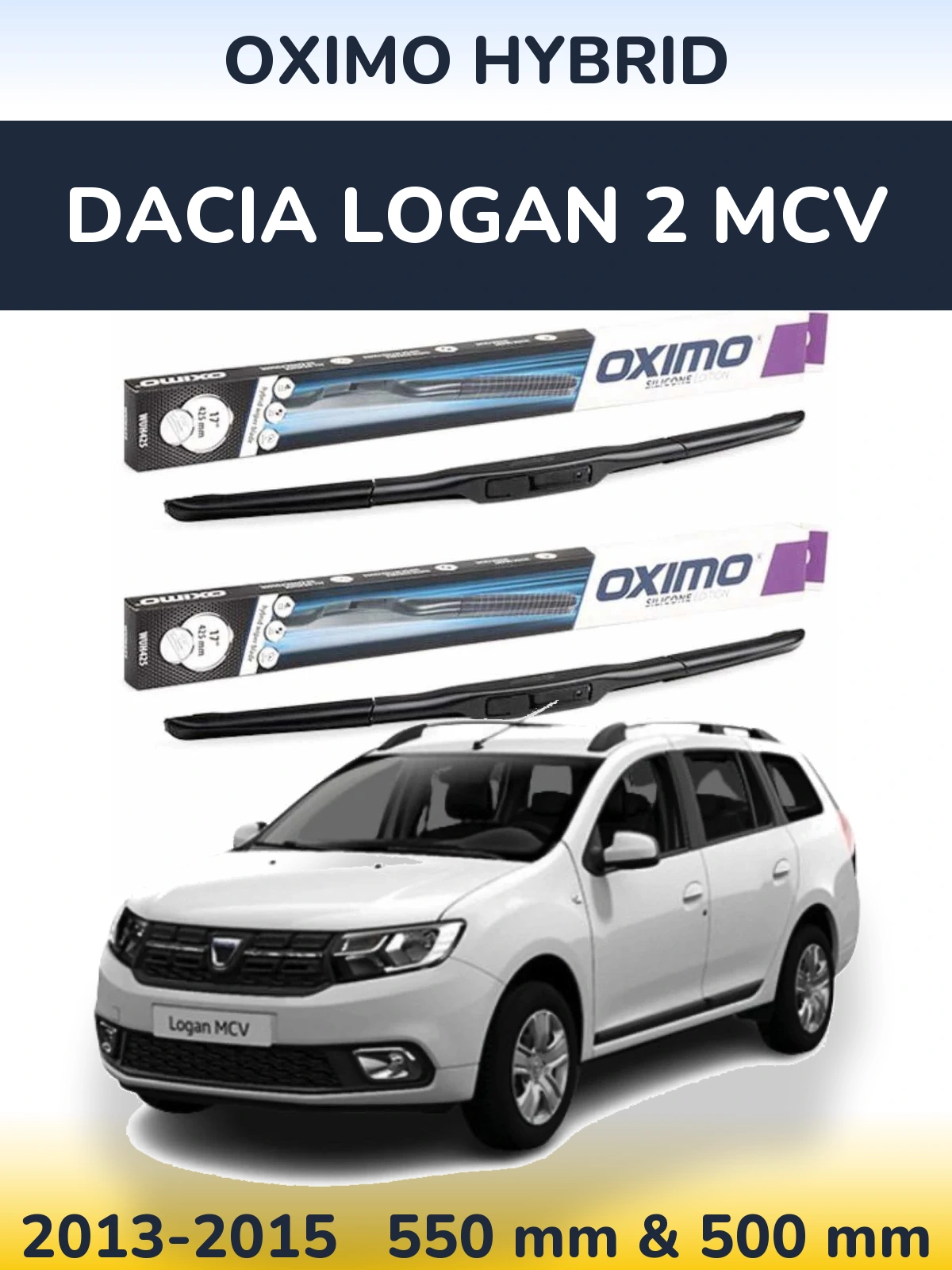 Sada předních stěračů Oximo Hybrid 550 a 500 mm pro Dacia Logan 2 MCV 2013-2015