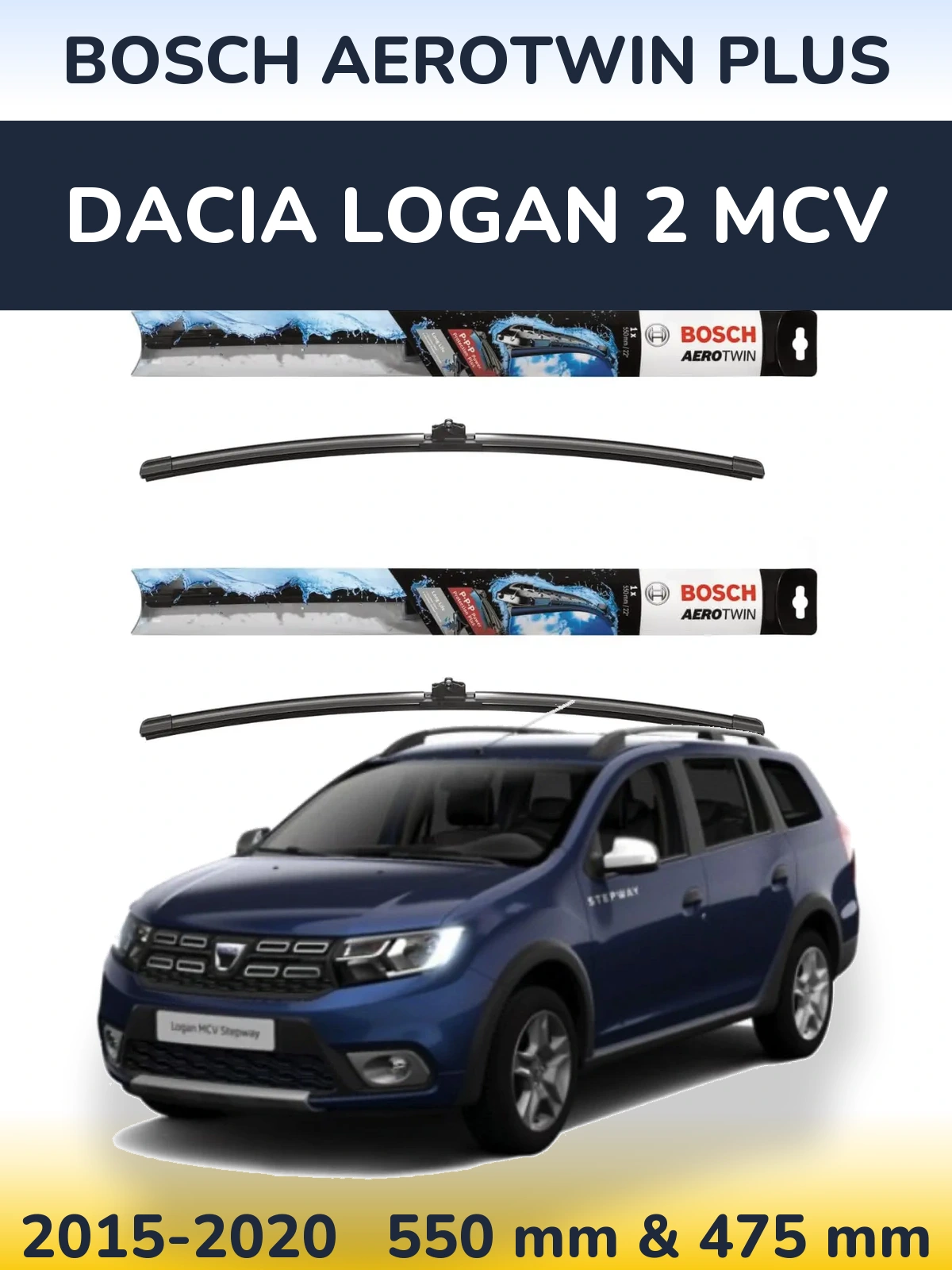 Sada předních stěračů BOSCH AeroTwin Plus 550 a 475 mm pro Dacia Logan 2 MCV 2015-2020