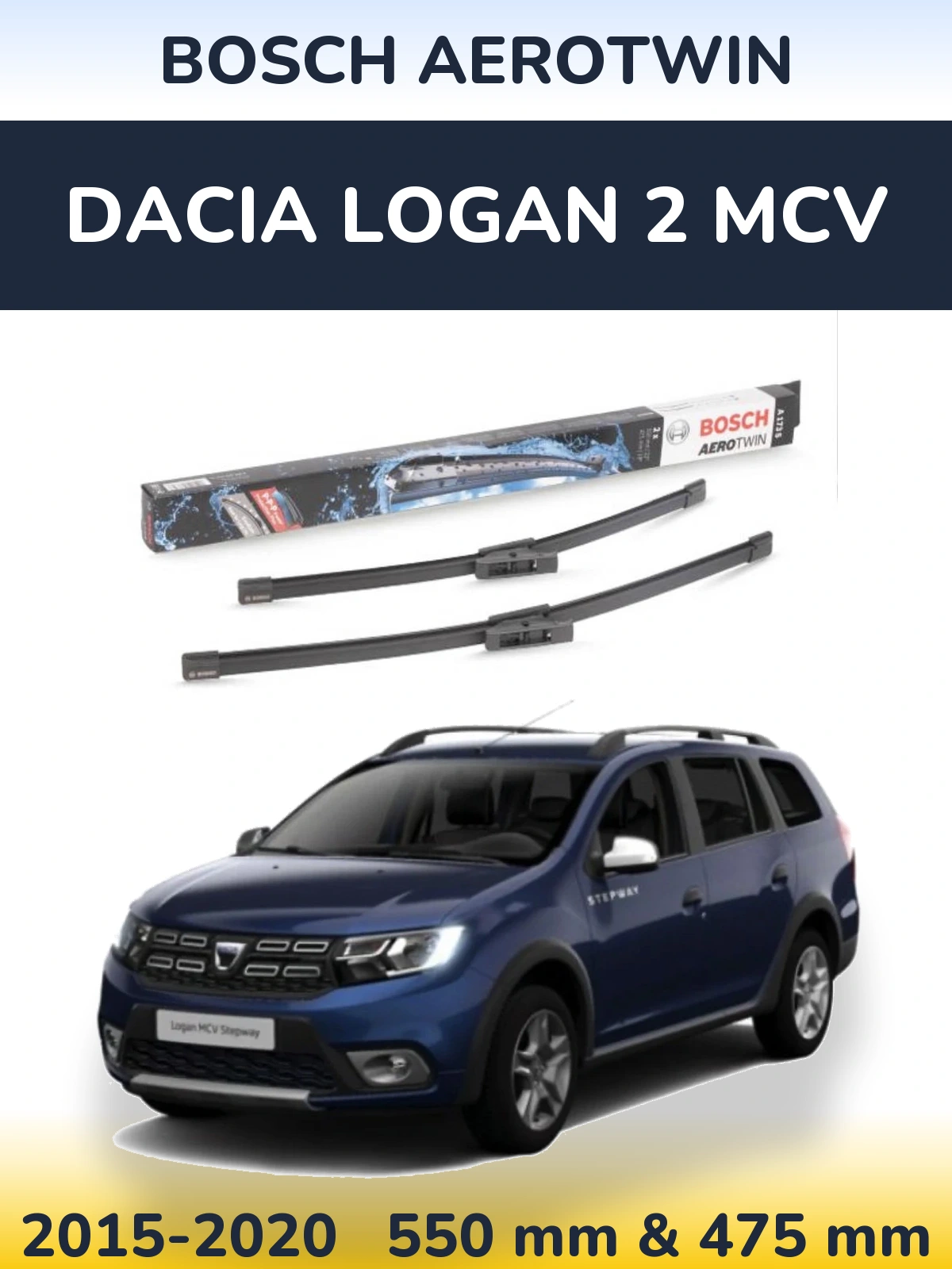 Sada předních stěračů BOSCH AeroTwin 550 a 475 mm pro Dacia Logan 2 MCV 2015-2020