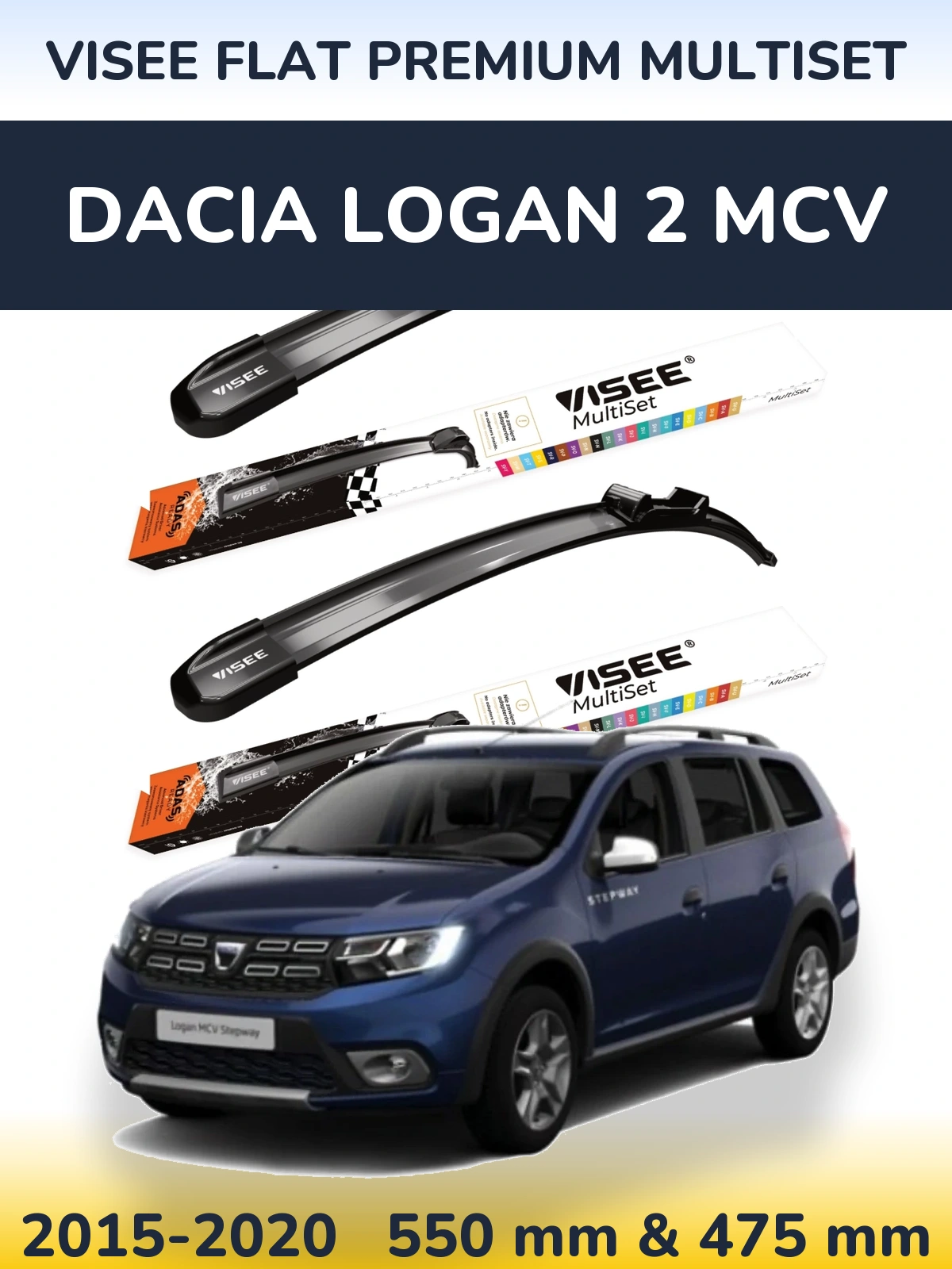Sada předních stěračů VISEE FLAT PREMIUM MultiSet 550 a 475 mm pro Dacia Logan 2 MCV 2015-2020