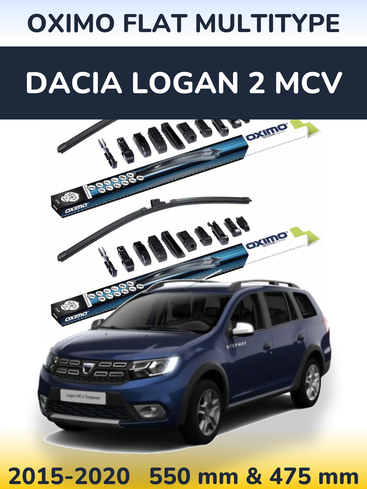 Sada předních stěračů Oximo Flat MultiType 550 a 475 mm pro Dacia Logan 2 MCV 2015-2020