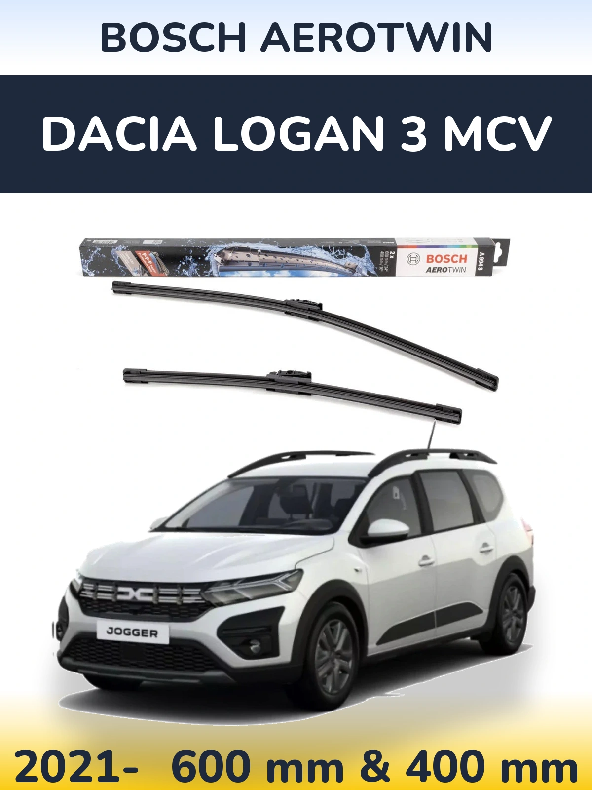 Sada předních stěračů BOSCH AeroTwin 600 a 400 mm pro Dacia Logan 3 MCV 2021-2026