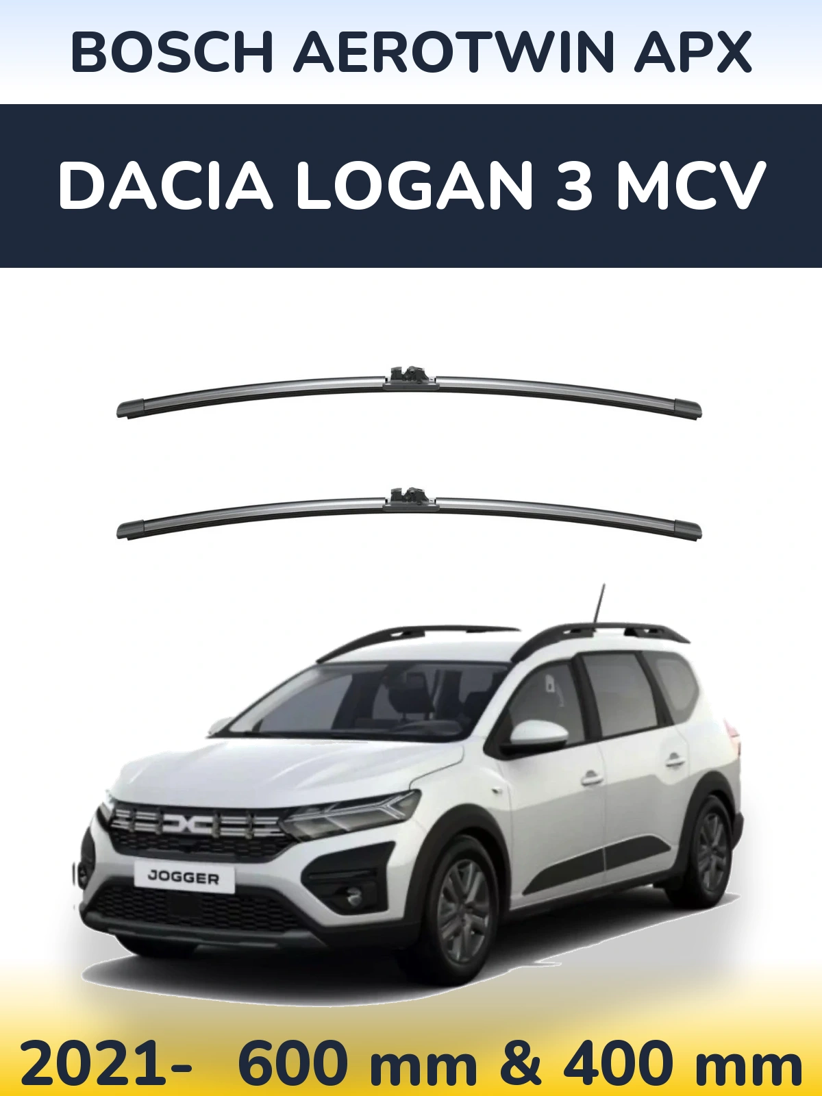 Sada předních stěračů BOSCH AeroTwin APX 600 a 400 mm pro Dacia Logan 3 MCV 2021-2026