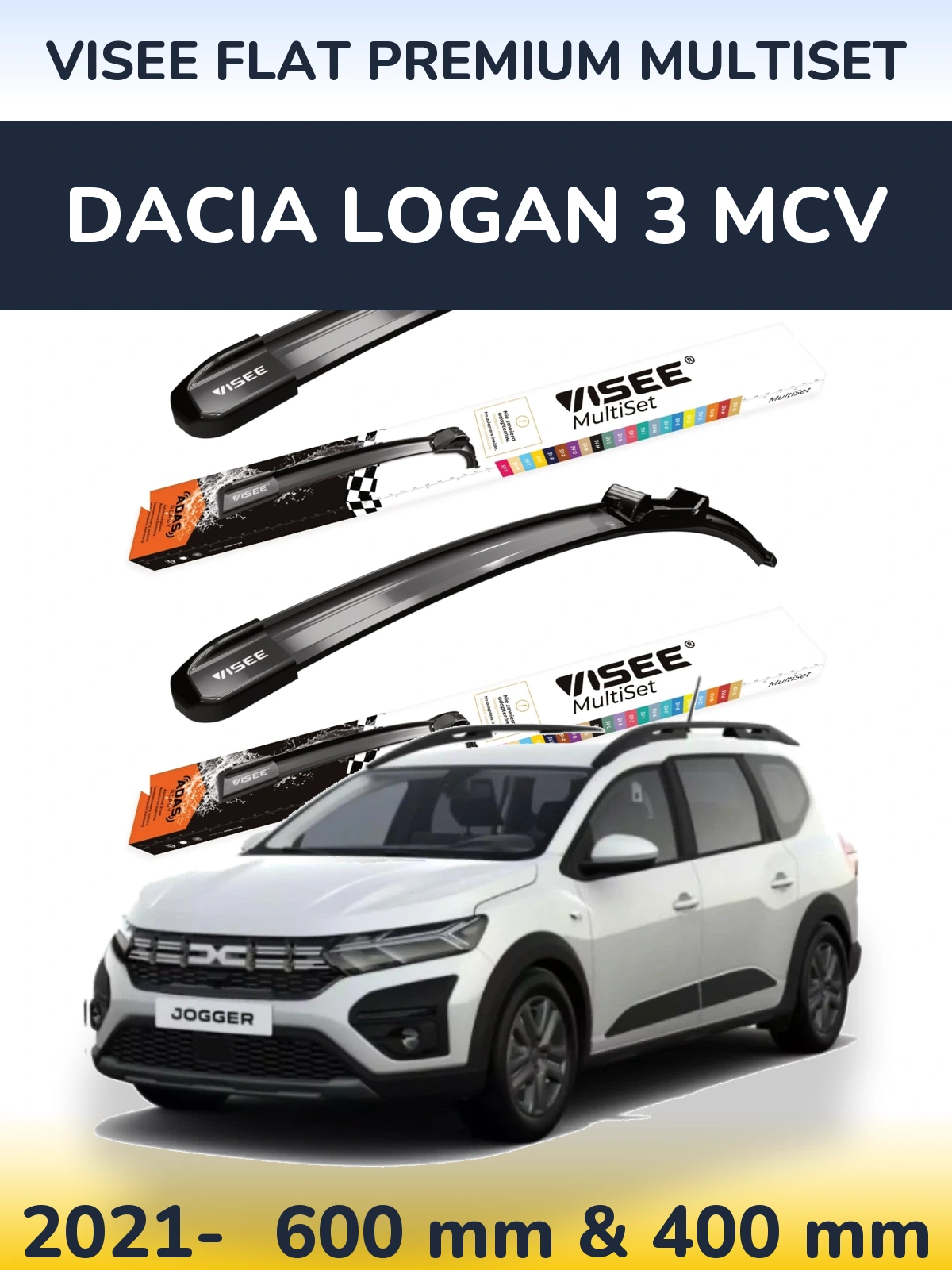 Sada předních stěračů VISEE FLAT PREMIUM MultiSet 600 a 400 mm pro Dacia Logan 3 MCV 2021-2026