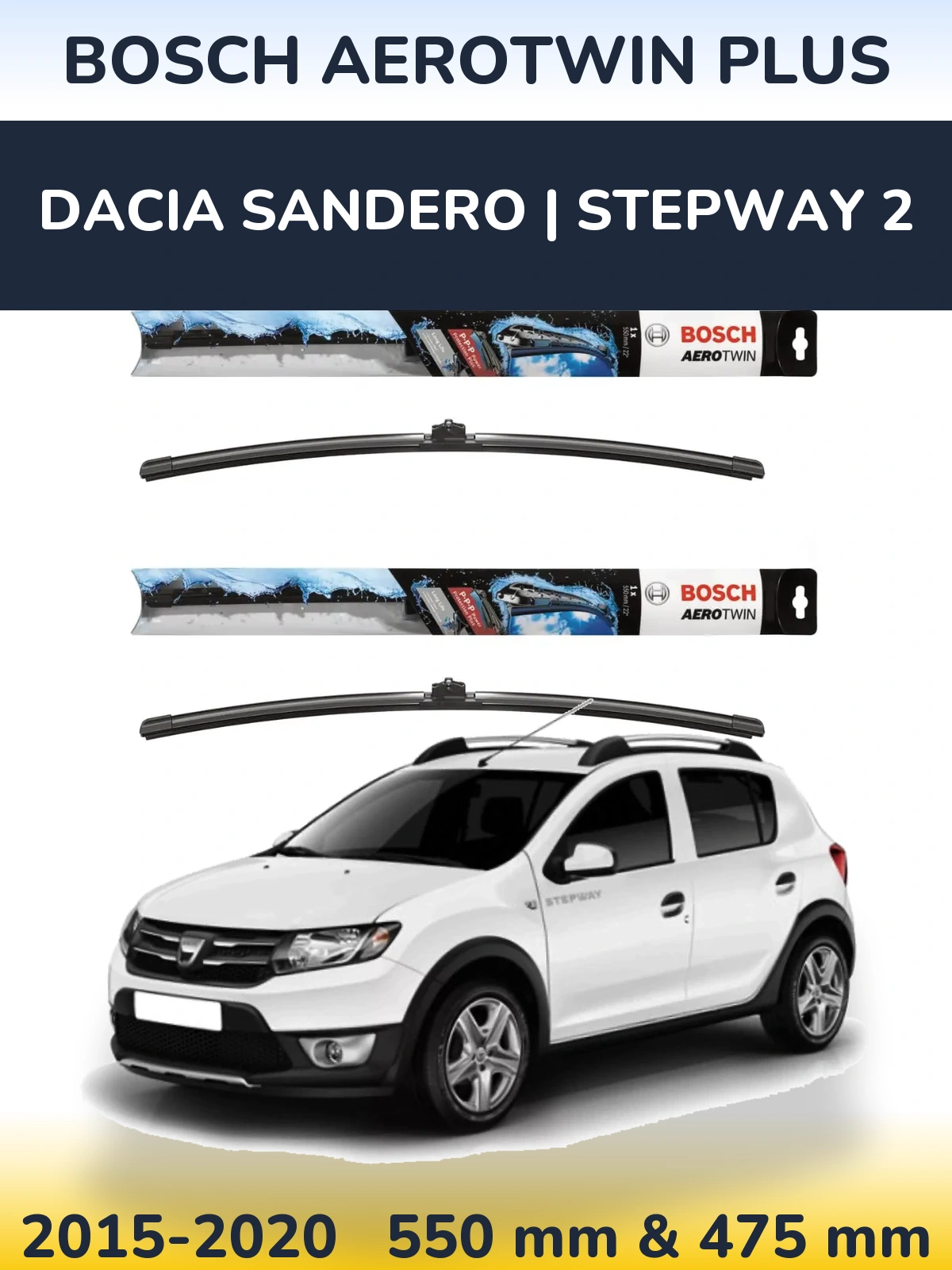 Комплект передніх щіток BOSCH AeroTwin Plus 550 & 475 мм для Dacia Sandero | Stepway 2 2015-2020