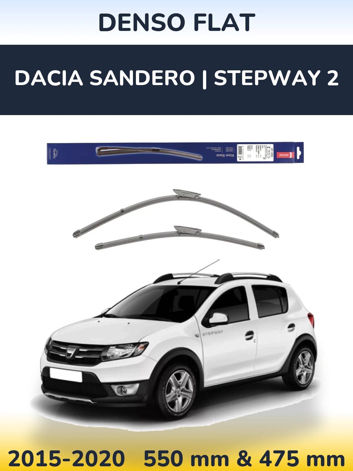 Sada předních stěračů Denso Flat 550 a 475 mm pro Dacia Sandero | Stepway 2 2015-2020