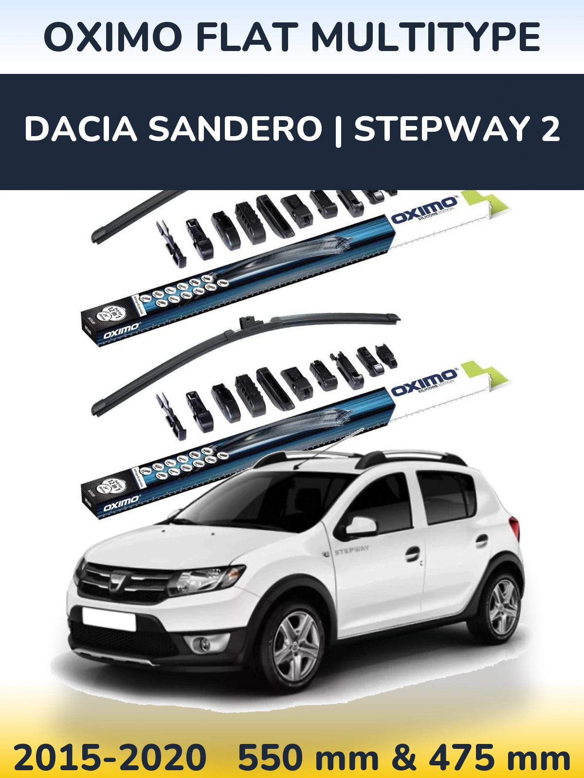 Sada předních stěračů Oximo Flat MultiType 550 a 475 mm pro Dacia Sandero | Stepway 2 2015-2020