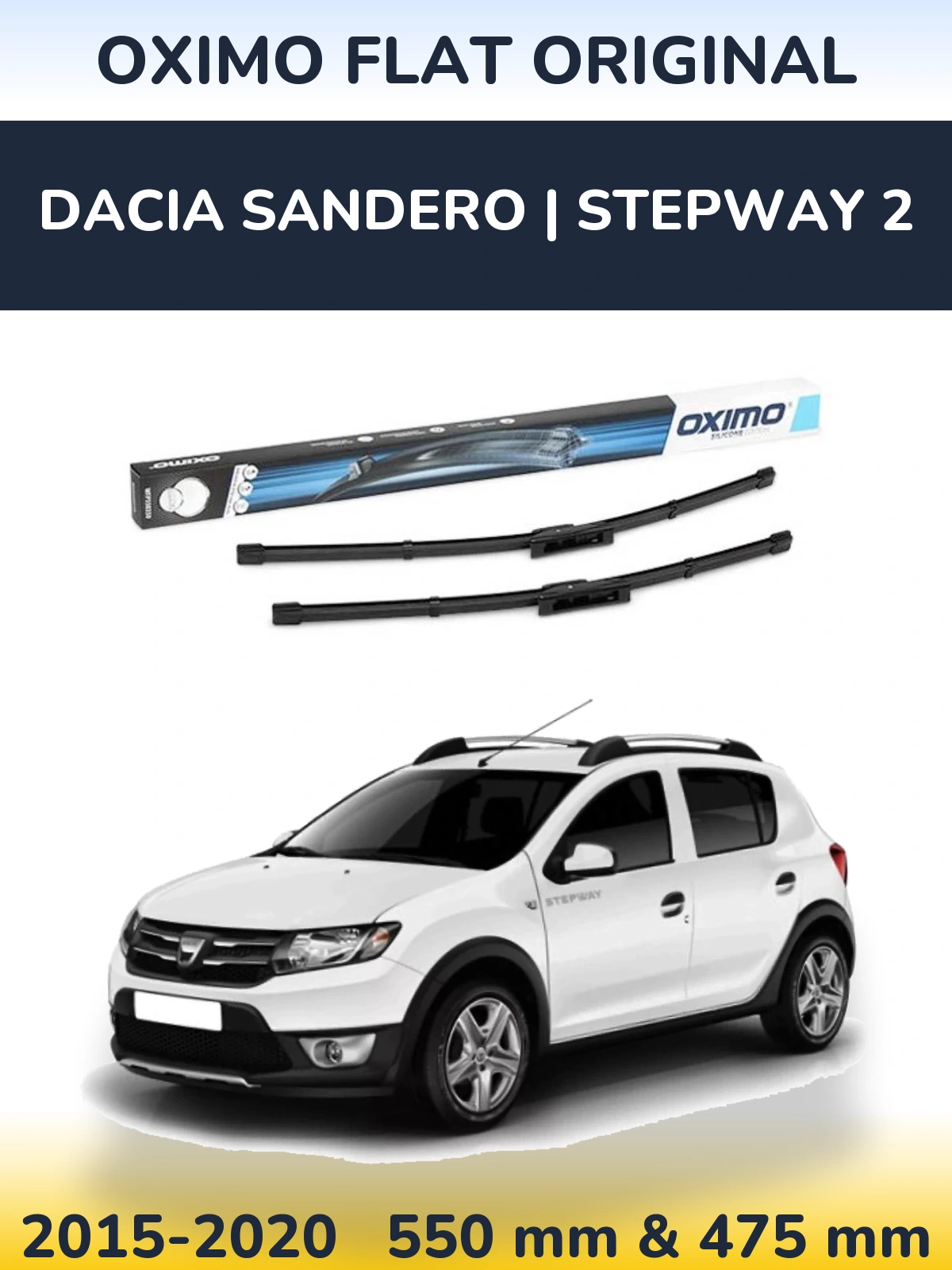 Sada předních stěračů Oximo Flat Original 550 a 475 mm pro Dacia Sandero | Stepway 2 2015-2020