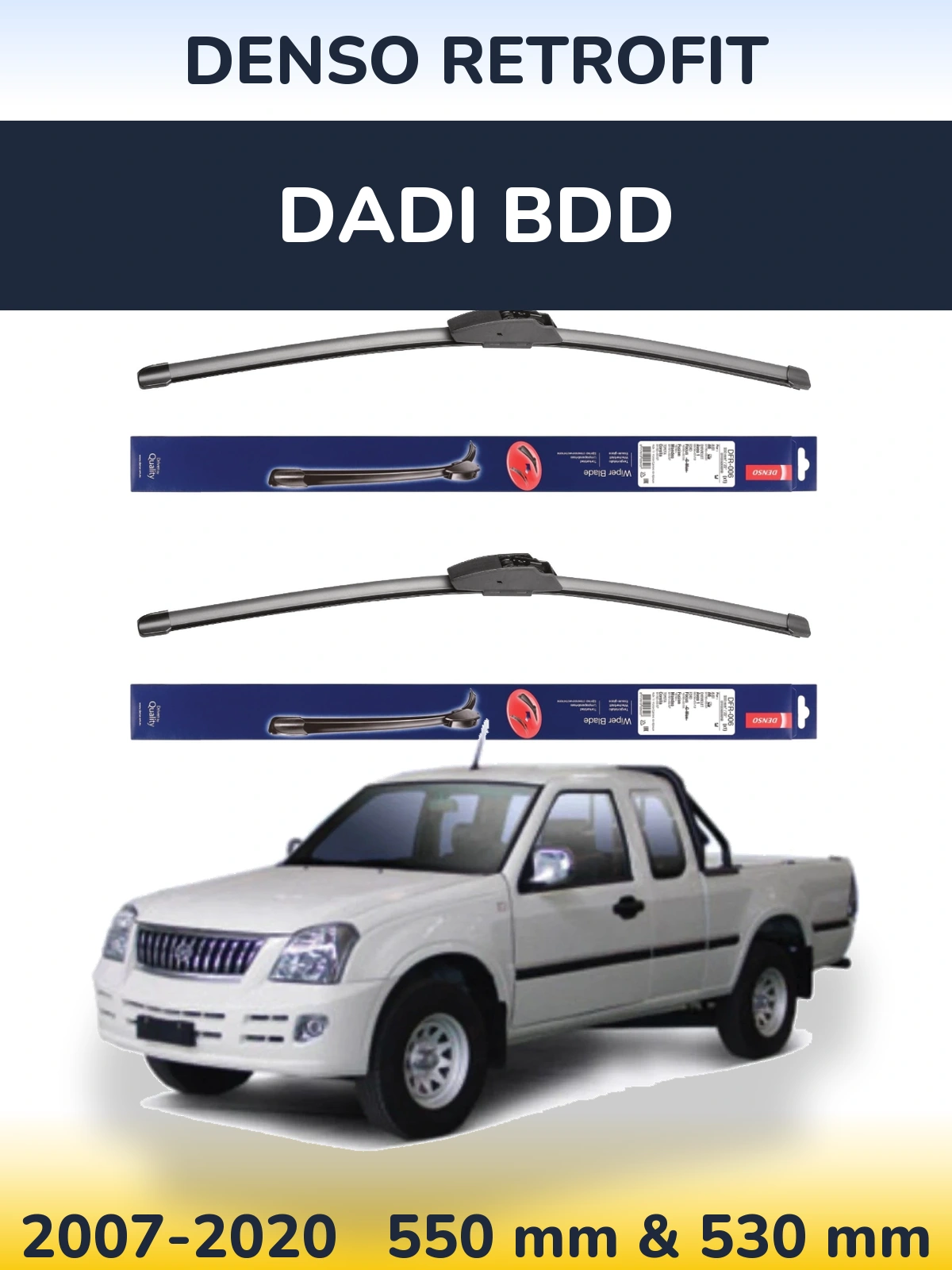 Sada předních stěračů Denso Retrofit 550 a 530 mm pro Dadi BDD 2007-2020