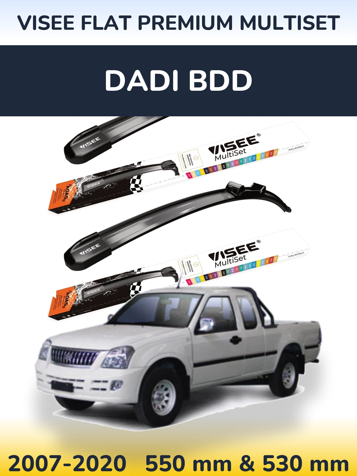 Sada předních stěračů VISEE FLAT PREMIUM MultiSet 550 a 530 mm pro Dadi BDD 2007-2020
