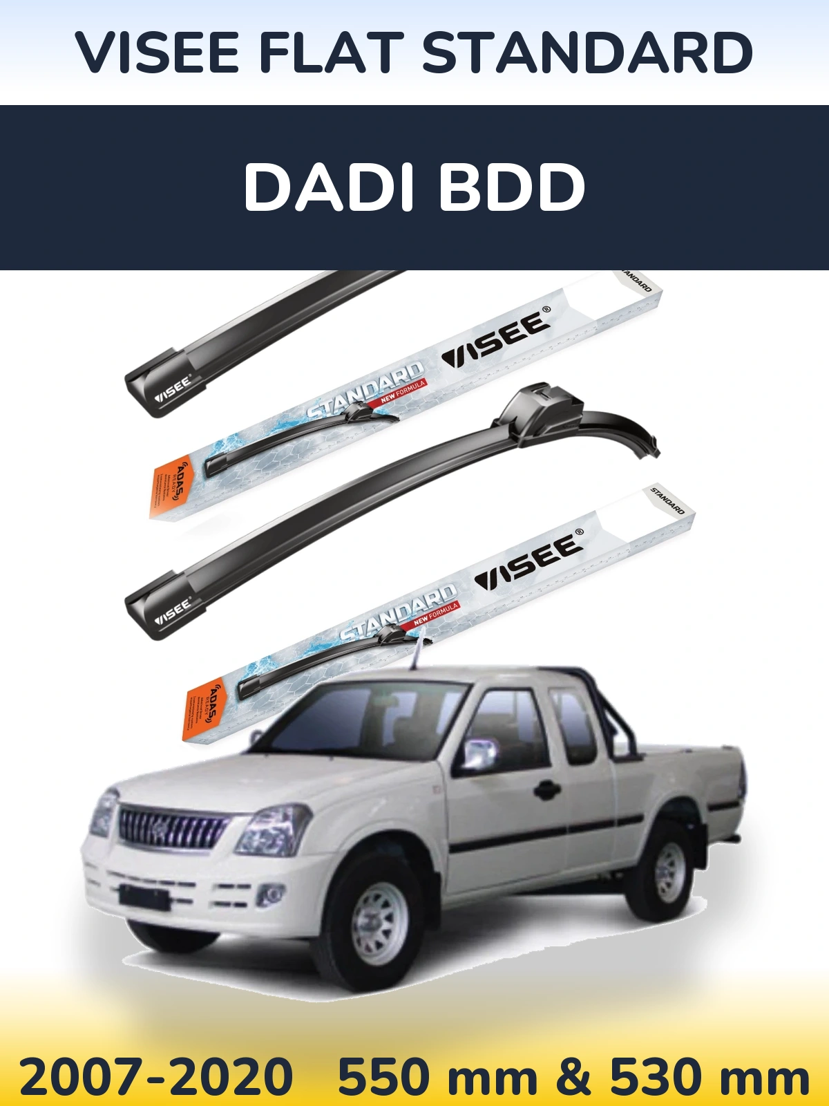 Sada předních stěračů VISEE FLAT STANDARD 550 a 530 mm pro Dadi BDD 2007-2020