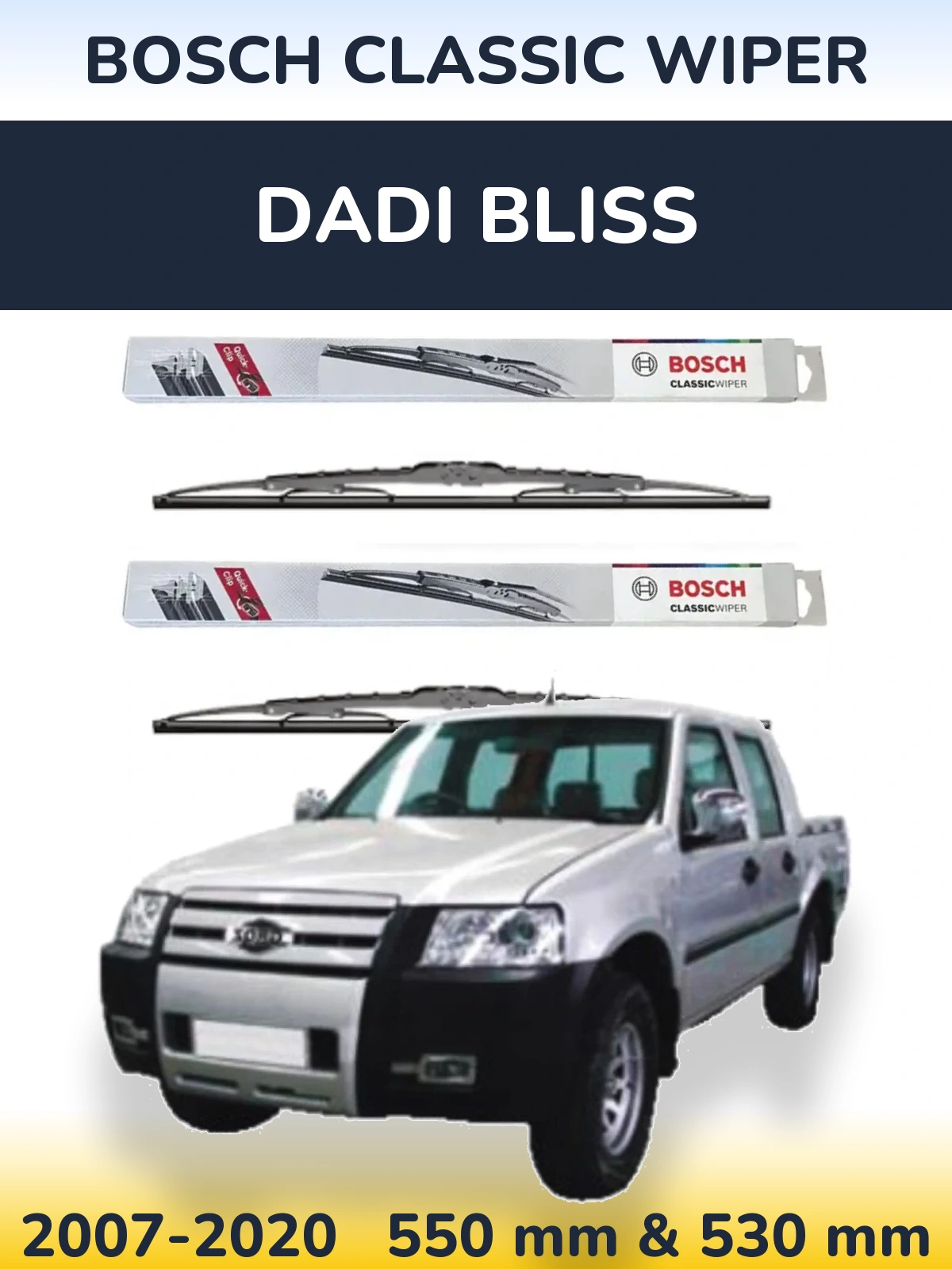Sada předních stěračů BOSCH Classic Wiper 550 a 530 mm pro Dadi Bliss 2007-2020