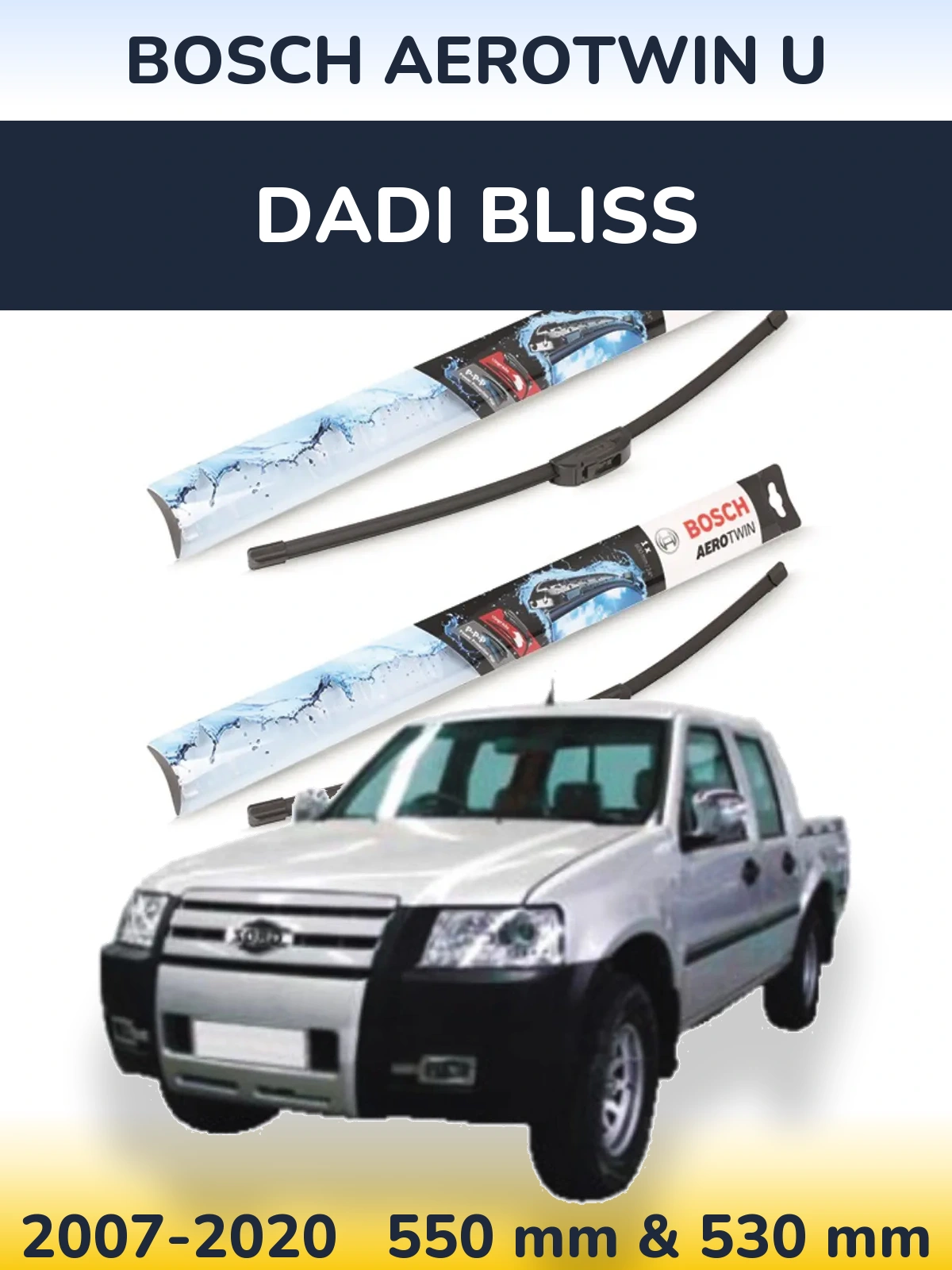 Sada předních stěračů BOSCH AeroTwin U 550 a 530 mm pro Dadi Bliss 2007-2020
