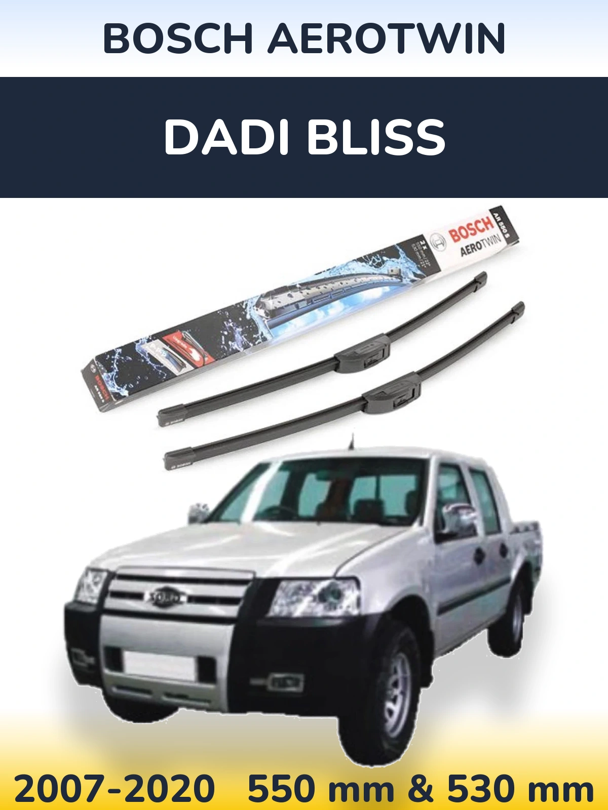 Sada předních stěračů BOSCH AeroTwin 550 a 530 mm pro Dadi Bliss 2007-2020
